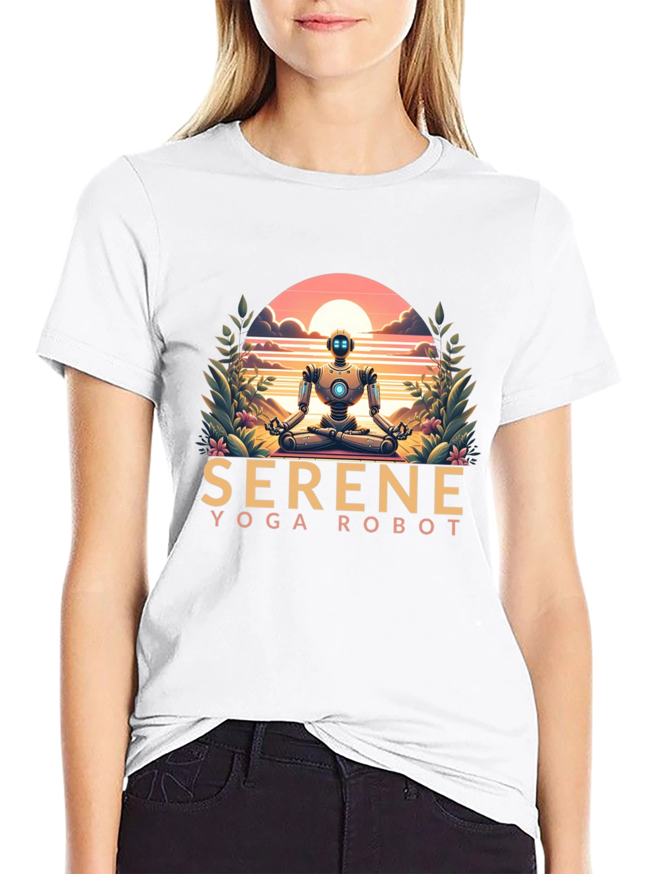Serene Yoga Robot Graphic Tee