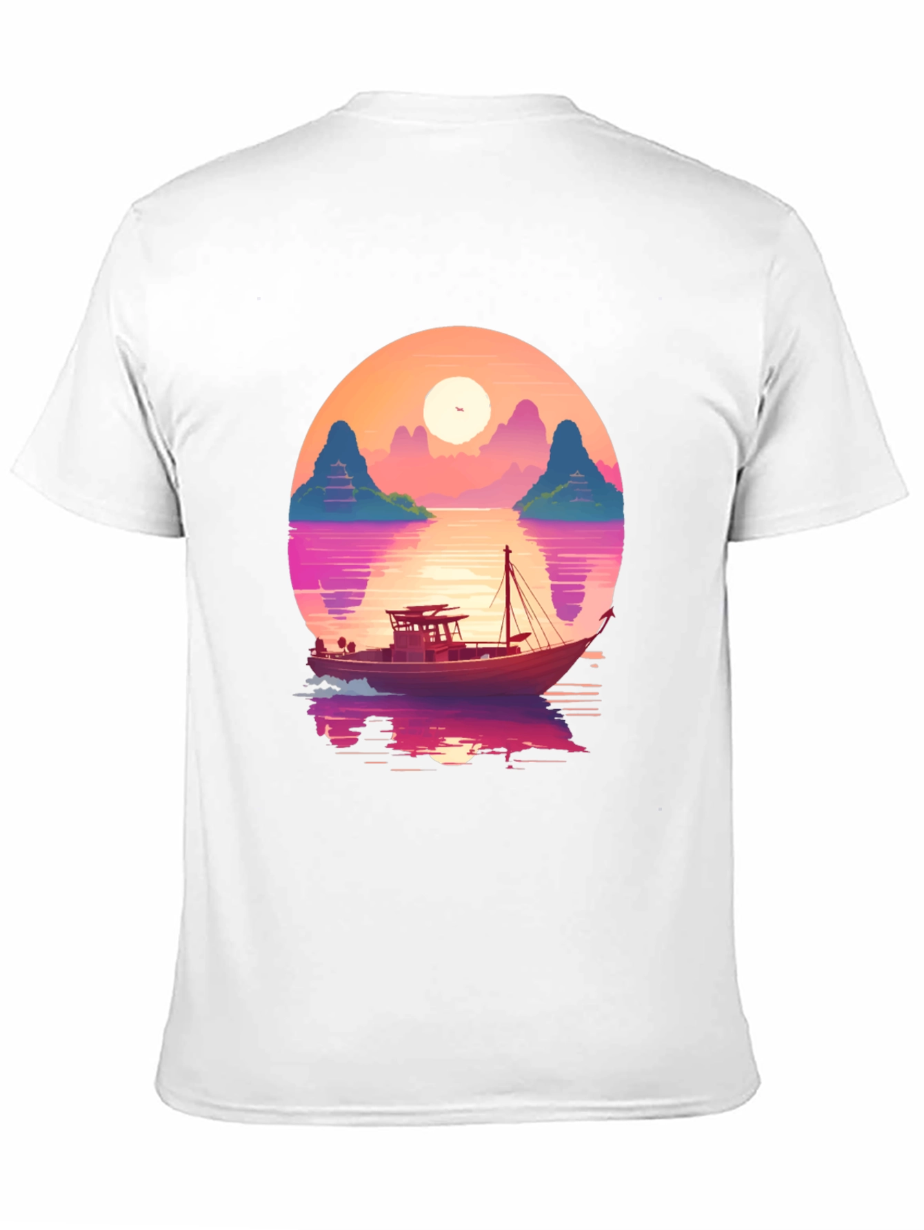 Sunset Boat Graphic Tee - Retro Style