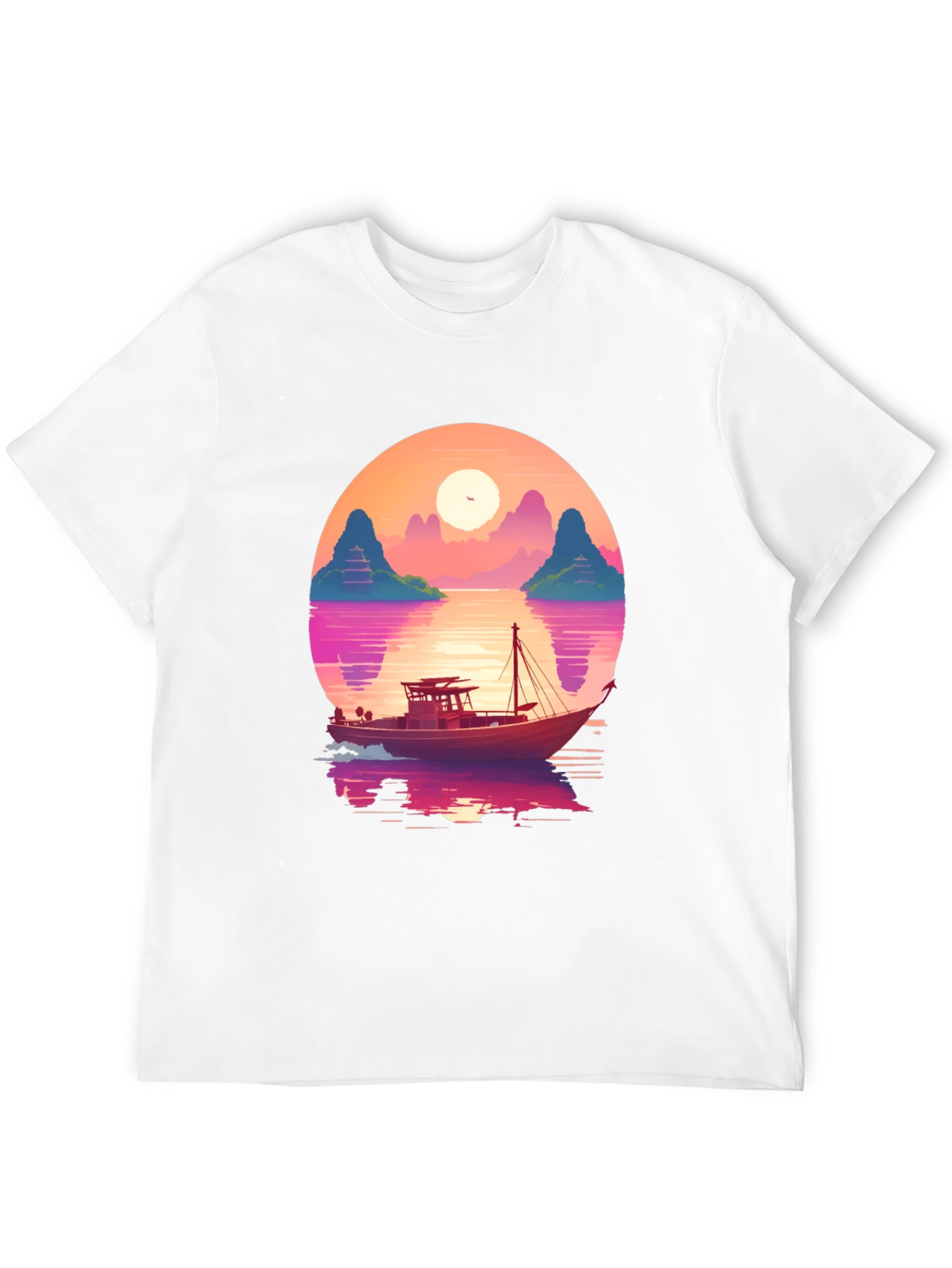 Sunset Boat Graphic Tee - Retro Style