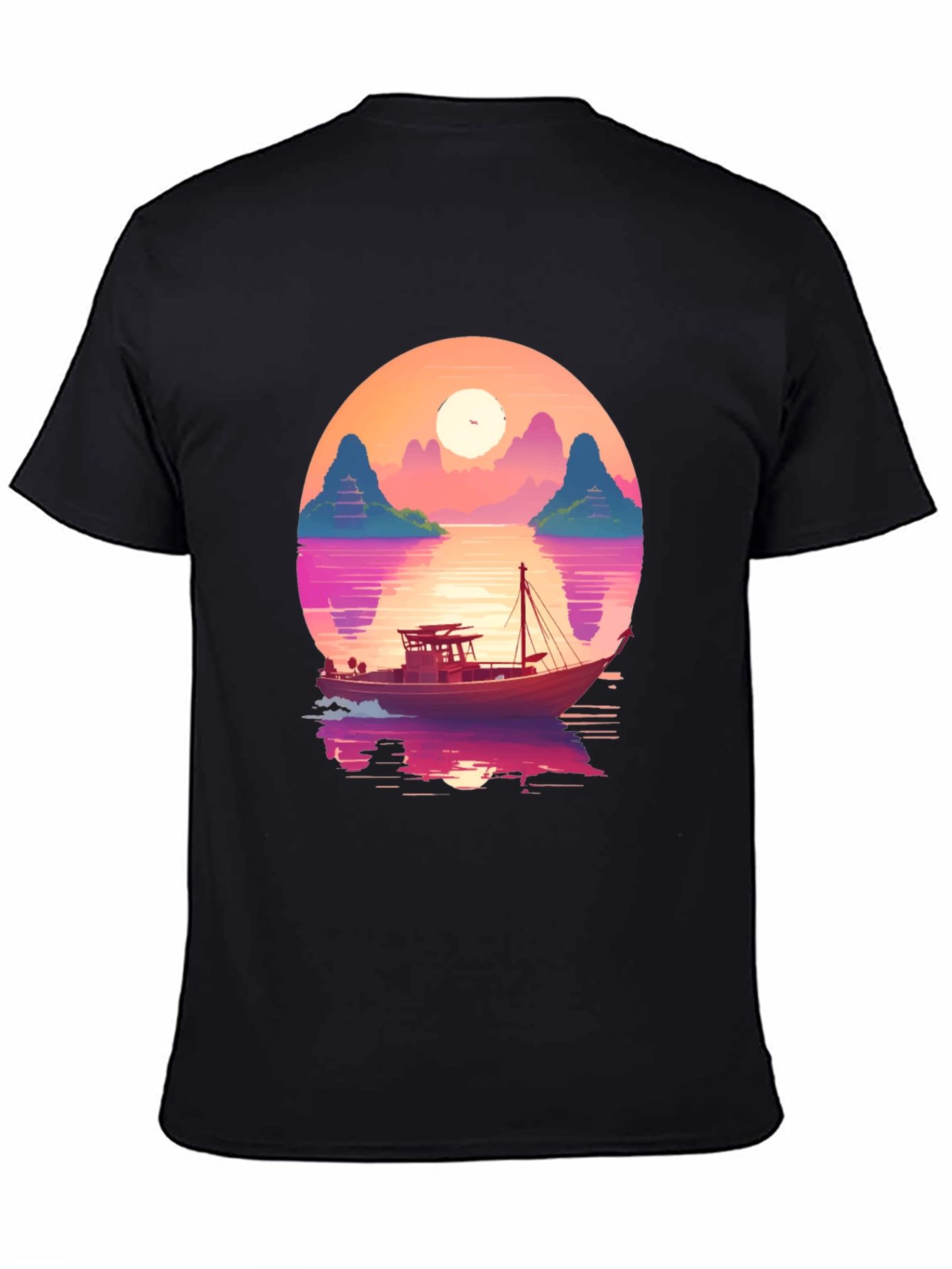 Sunset Boat Graphic Tee - Retro Style