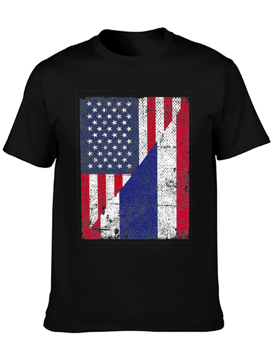 USA & France Flag Graphic Tee - Patriotic Style