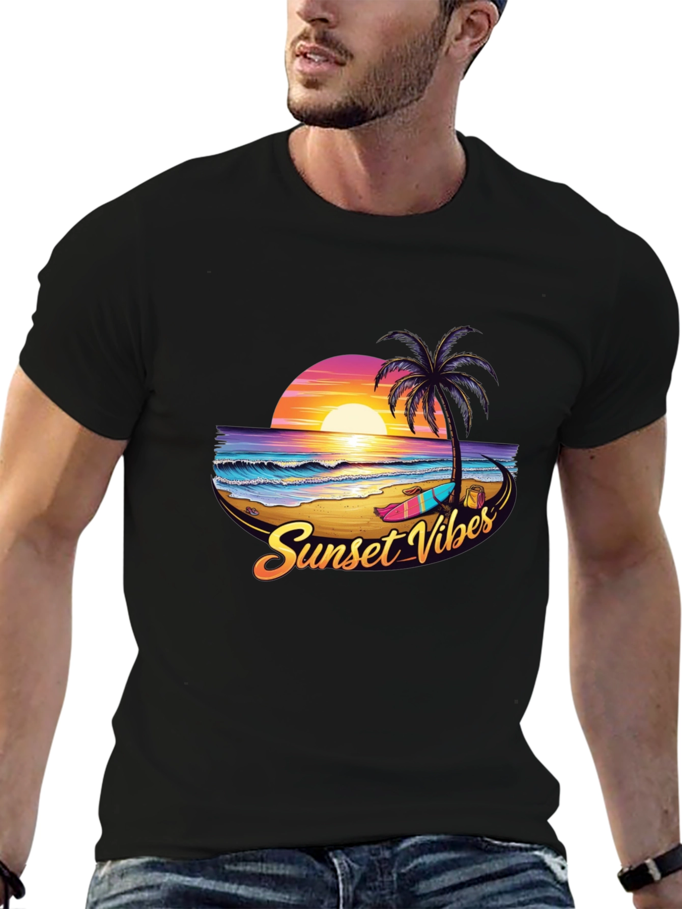 Sunset Vibes Graphic Tee - Black