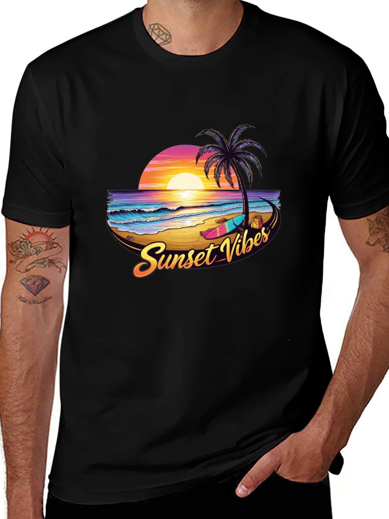 Sunset Vibes Graphic Tee - Black