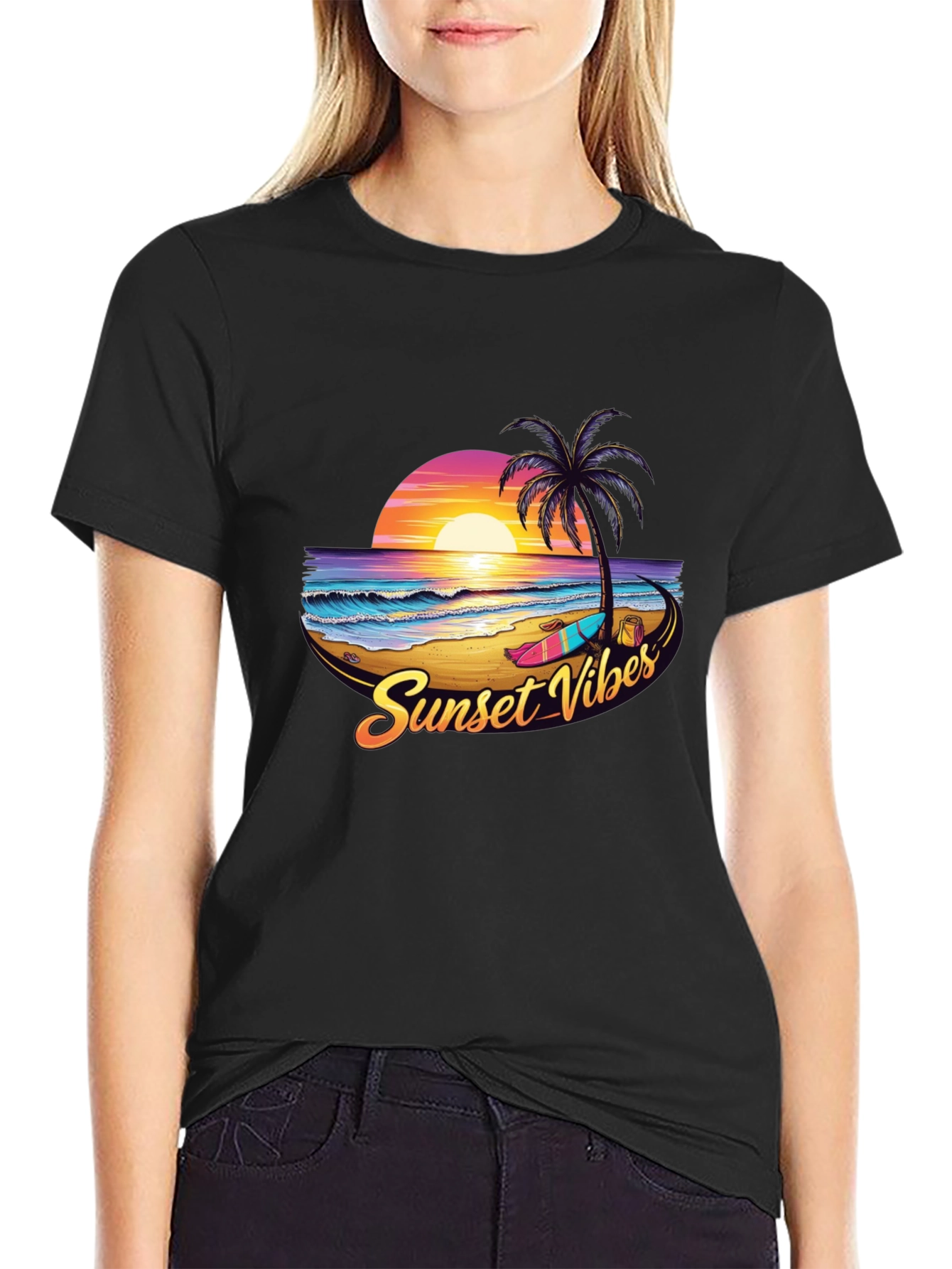 Sunset Vibes Graphic Tee - Black