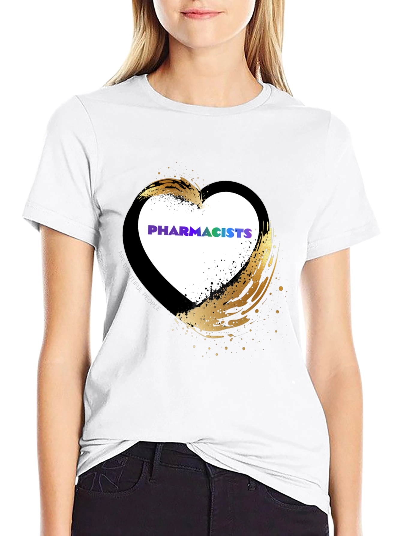 Pharmacists Heart T-Shirt - Golden Brushstroke Design