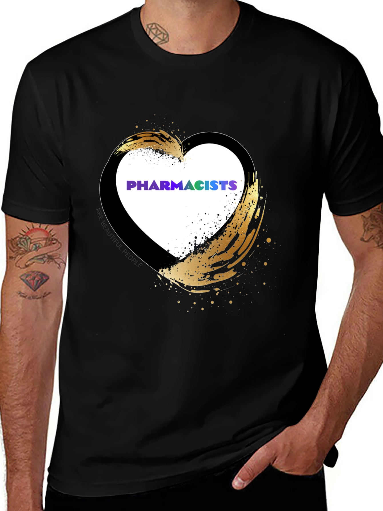Pharmacists Heart T-Shirt - Golden Brushstroke Design