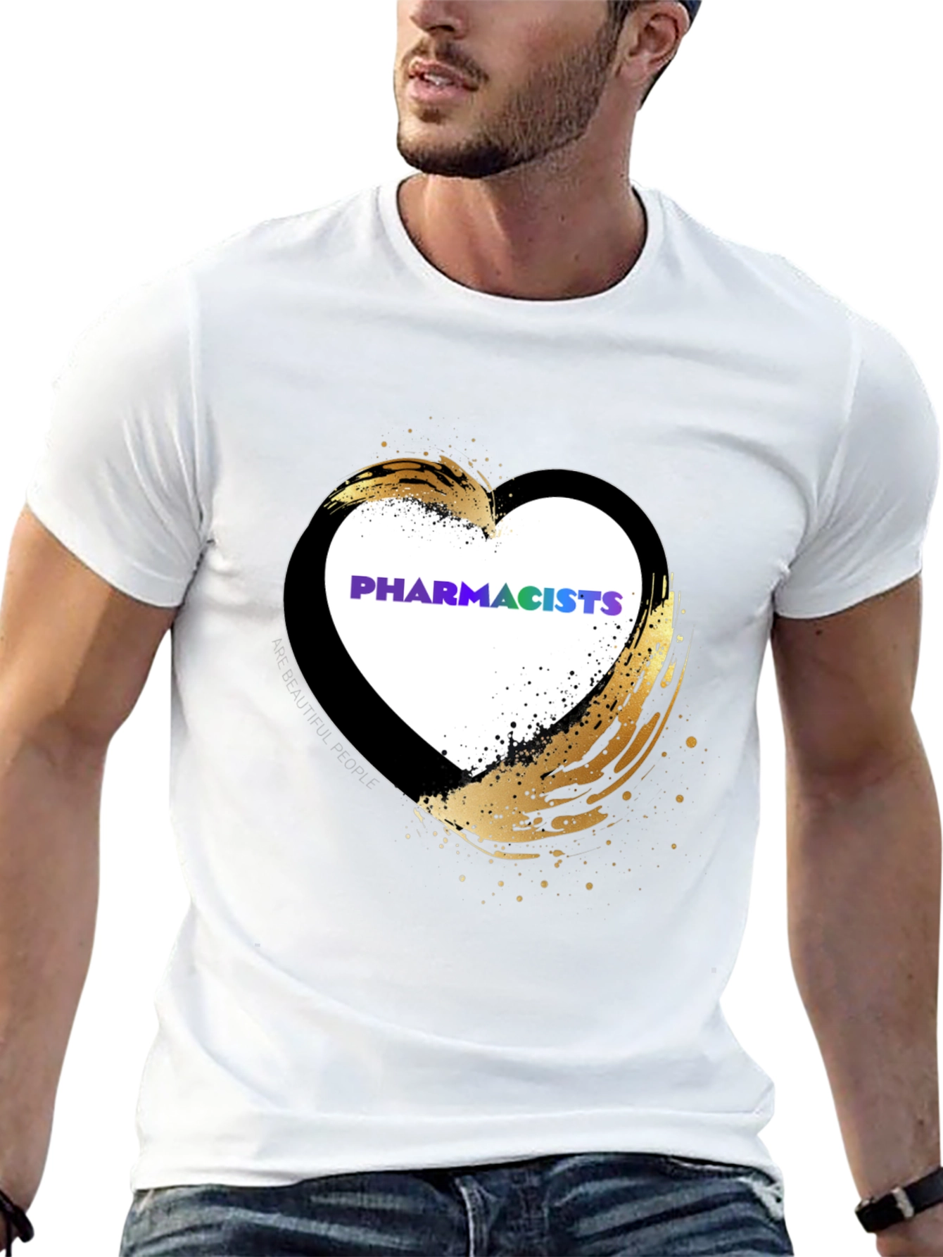 Pharmacists Heart T-Shirt - Golden Brushstroke Design