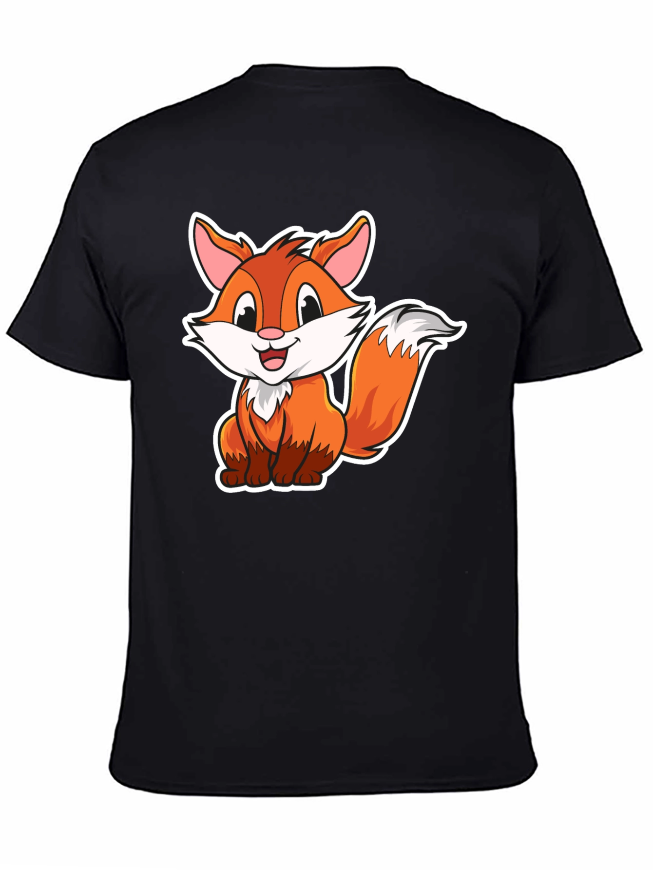 Cartoon Fox Graphic Tee - Black Cotton Blend T-Shirt