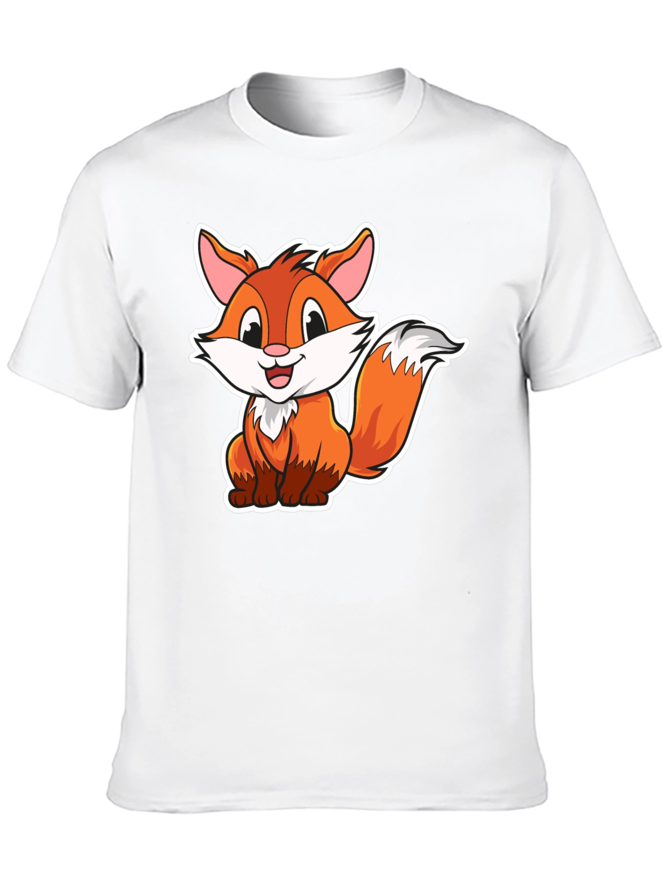 Cartoon Fox Graphic Tee - Black Cotton Blend T-Shirt