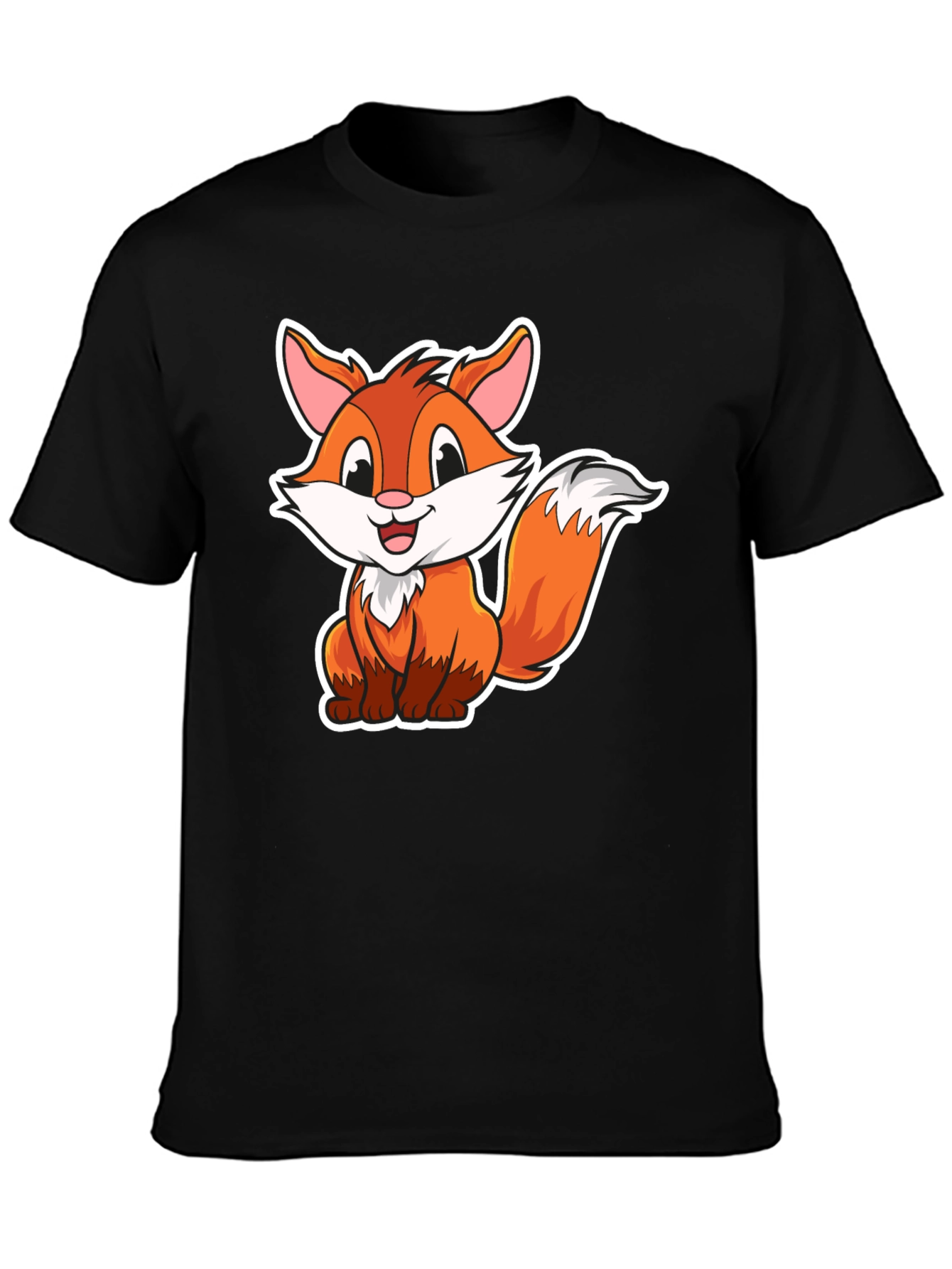 Cartoon Fox Graphic Tee - Black Cotton Blend T-Shirt