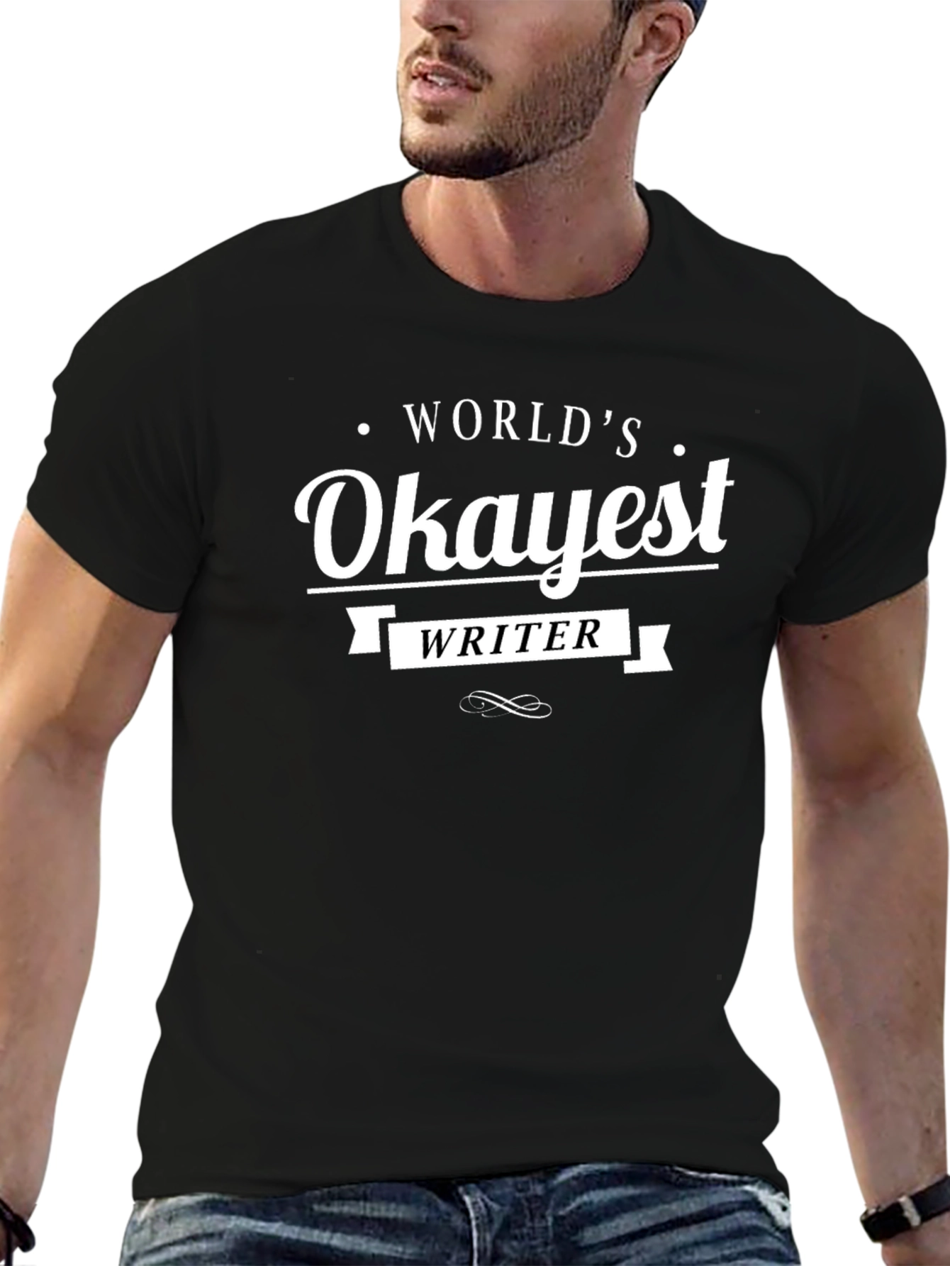 Worlds Okayest Writer Black Graphic Tee