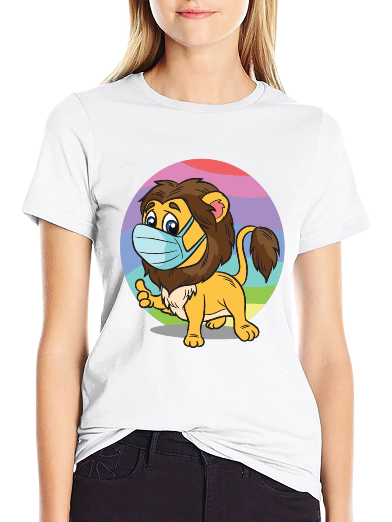 Lion Wearing Mask Black T-Shirt