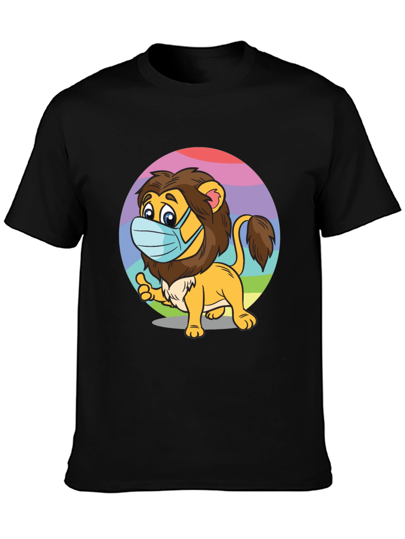 Lion Wearing Mask Black T-Shirt