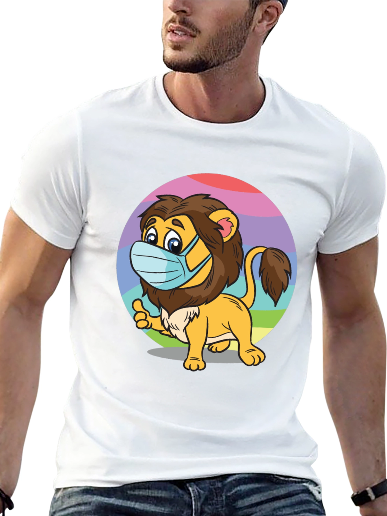 Lion Wearing Mask Black T-Shirt