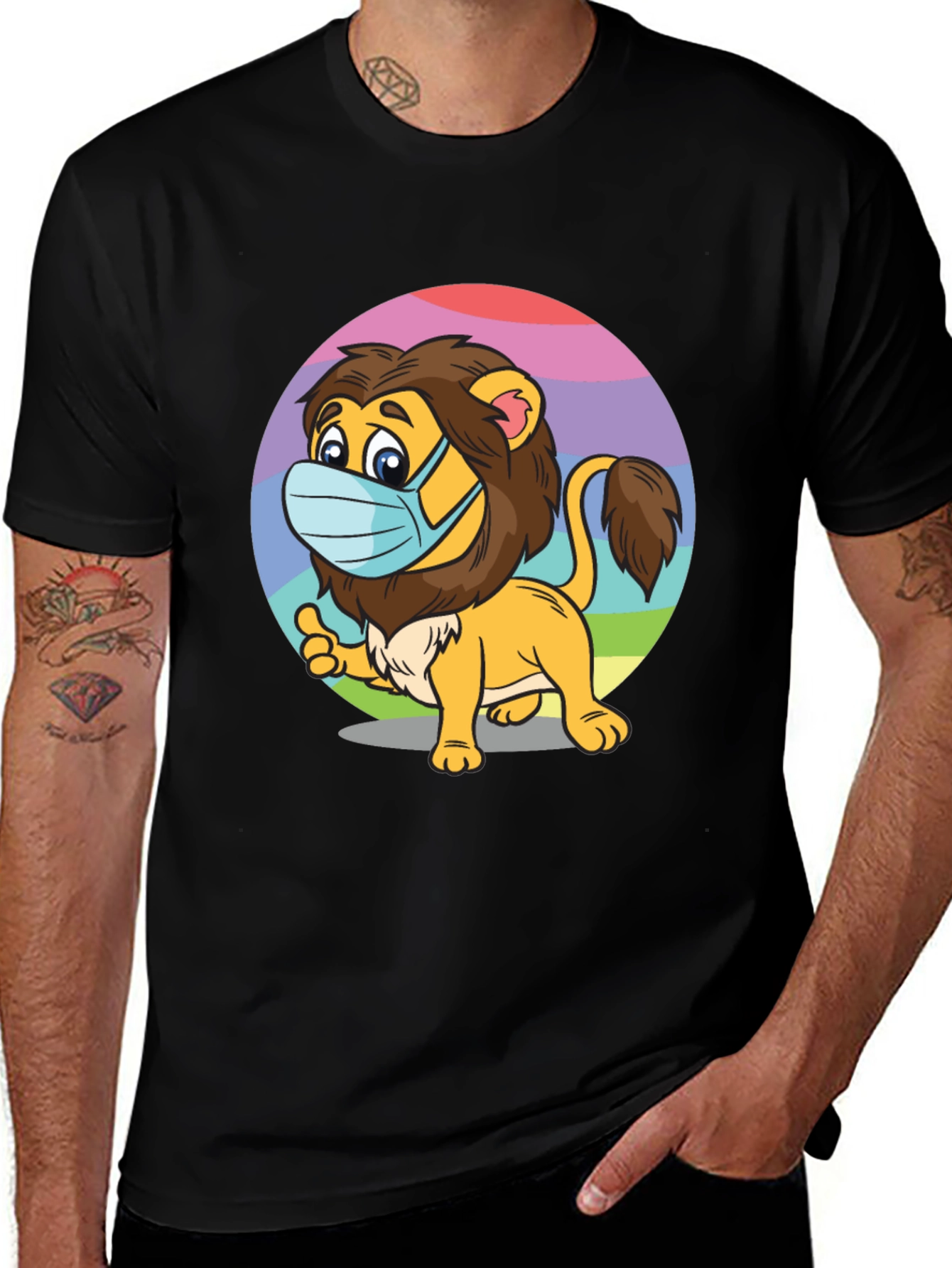Lion Wearing Mask Black T-Shirt