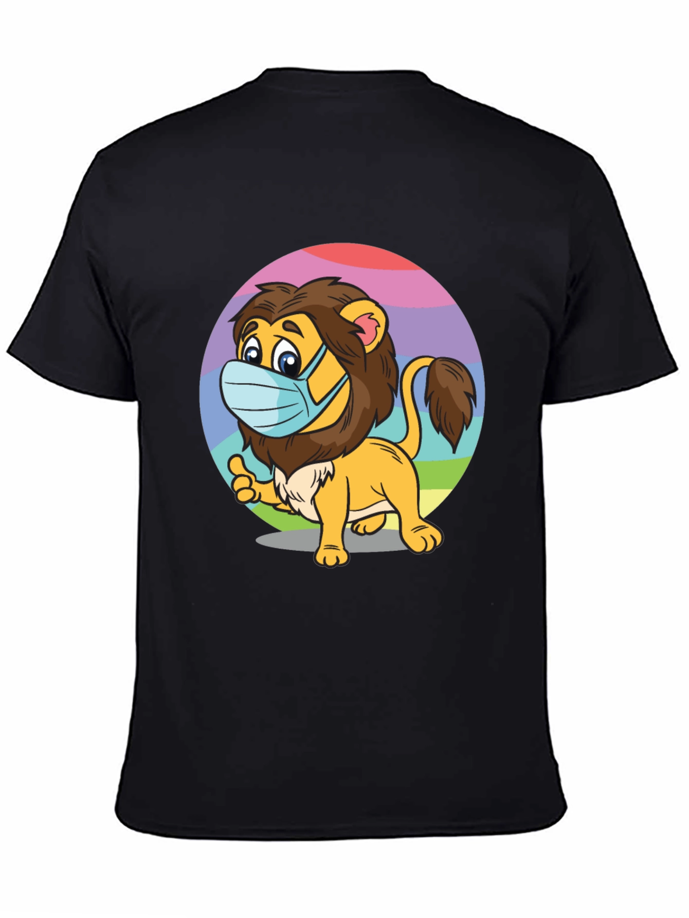 Lion Wearing Mask Black T-Shirt