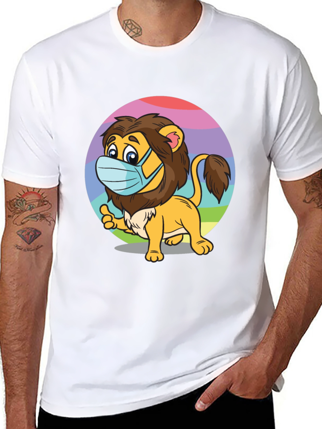 Lion Wearing Mask Black T-Shirt
