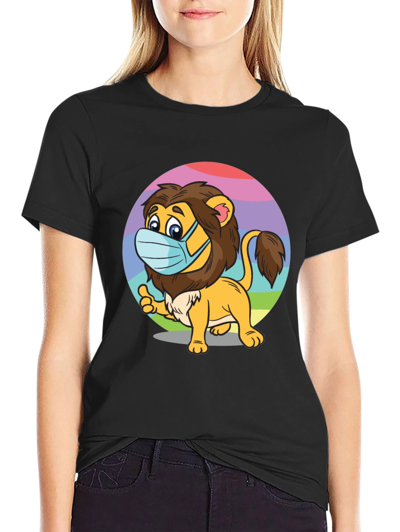 Lion Wearing Mask Black T-Shirt