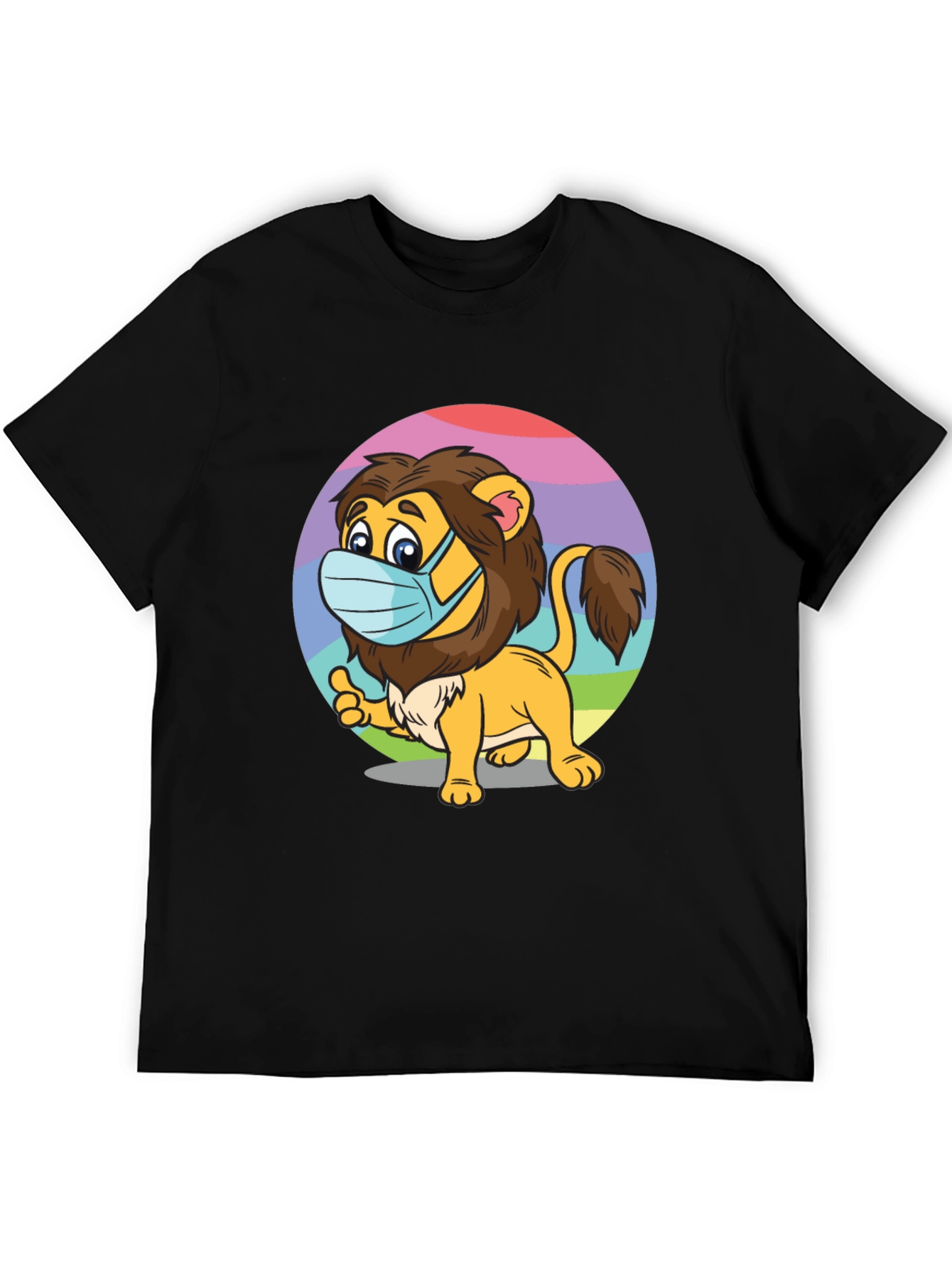Lion Wearing Mask Black T-Shirt