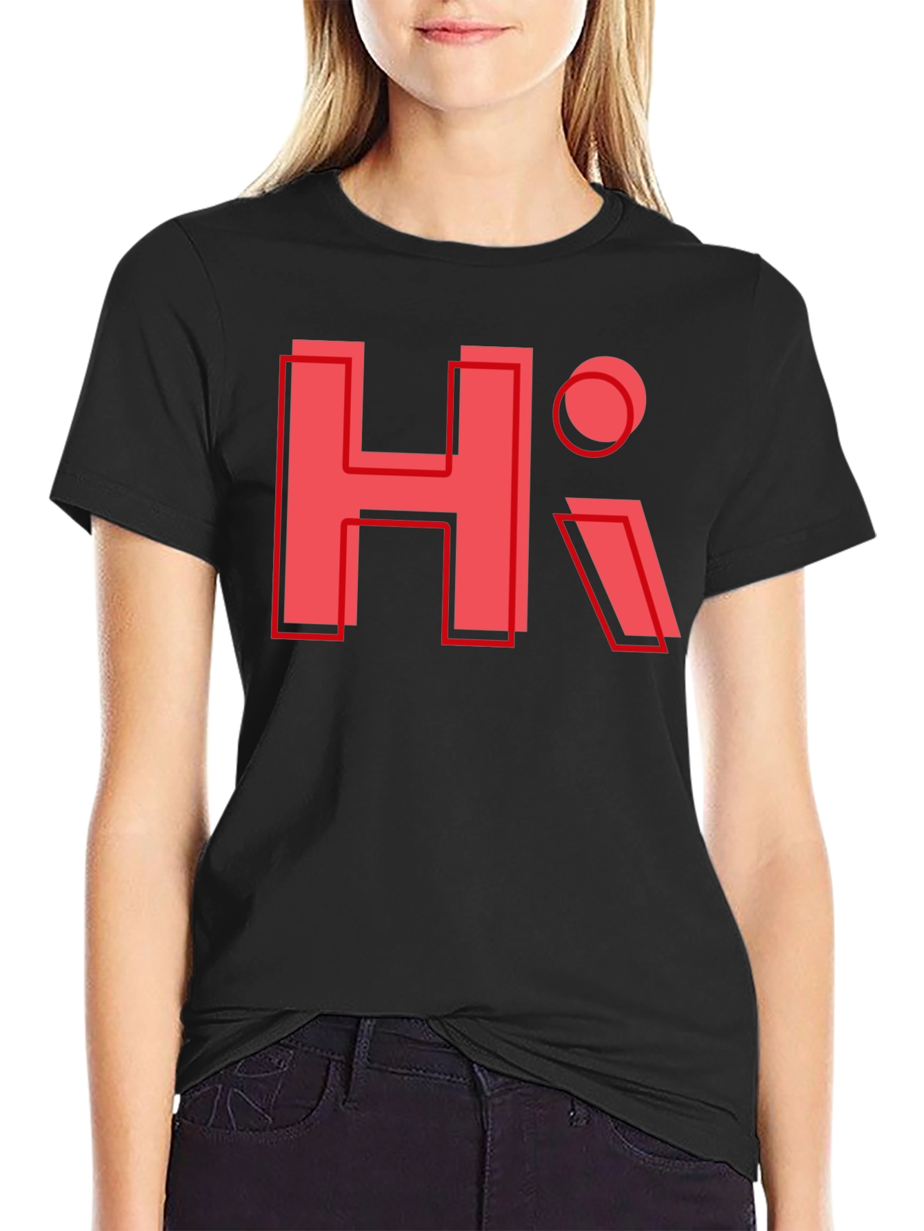 Trendy HI Graphic Tee - Black Casual T-Shirt