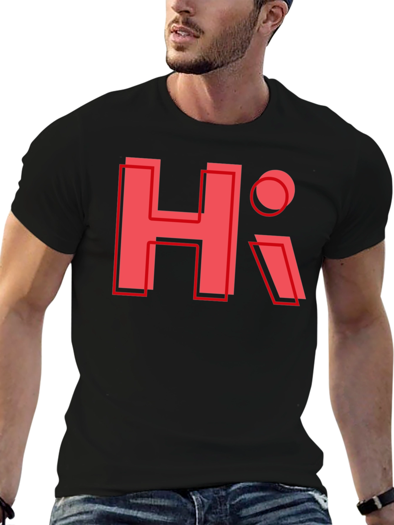 Trendy HI Graphic Tee - Black Casual T-Shirt