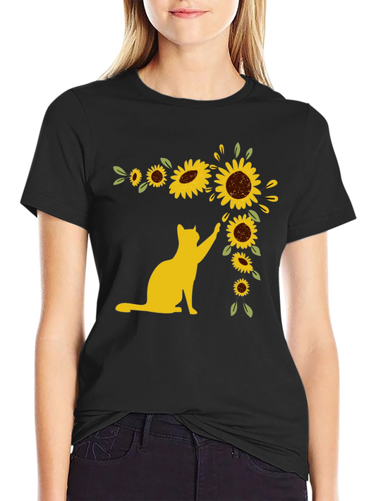 Cat Sunflower T-Shirt - Whimsical Graphic Tee