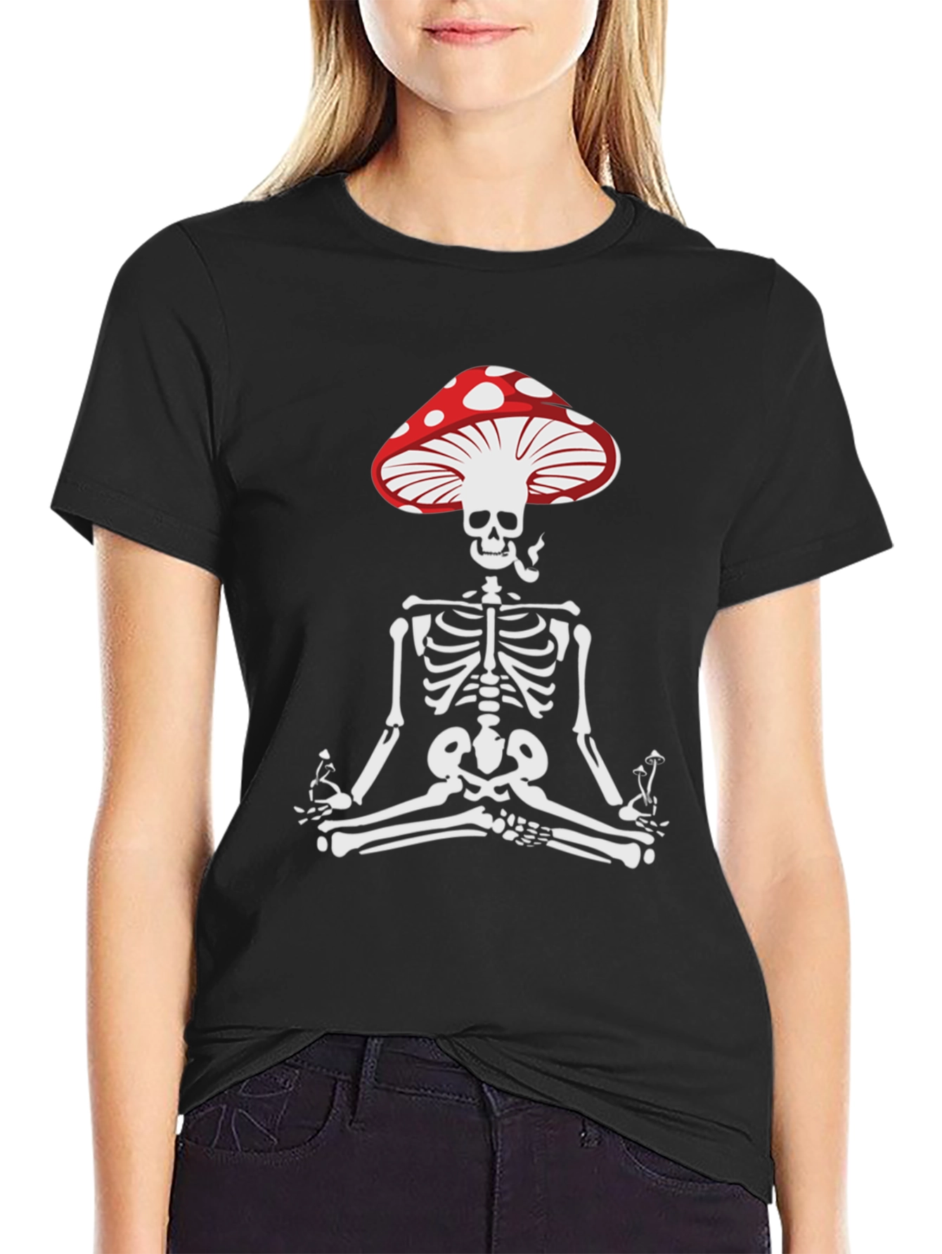 Mushroom Skull Tee - Meditating Skeleton T-Shirt