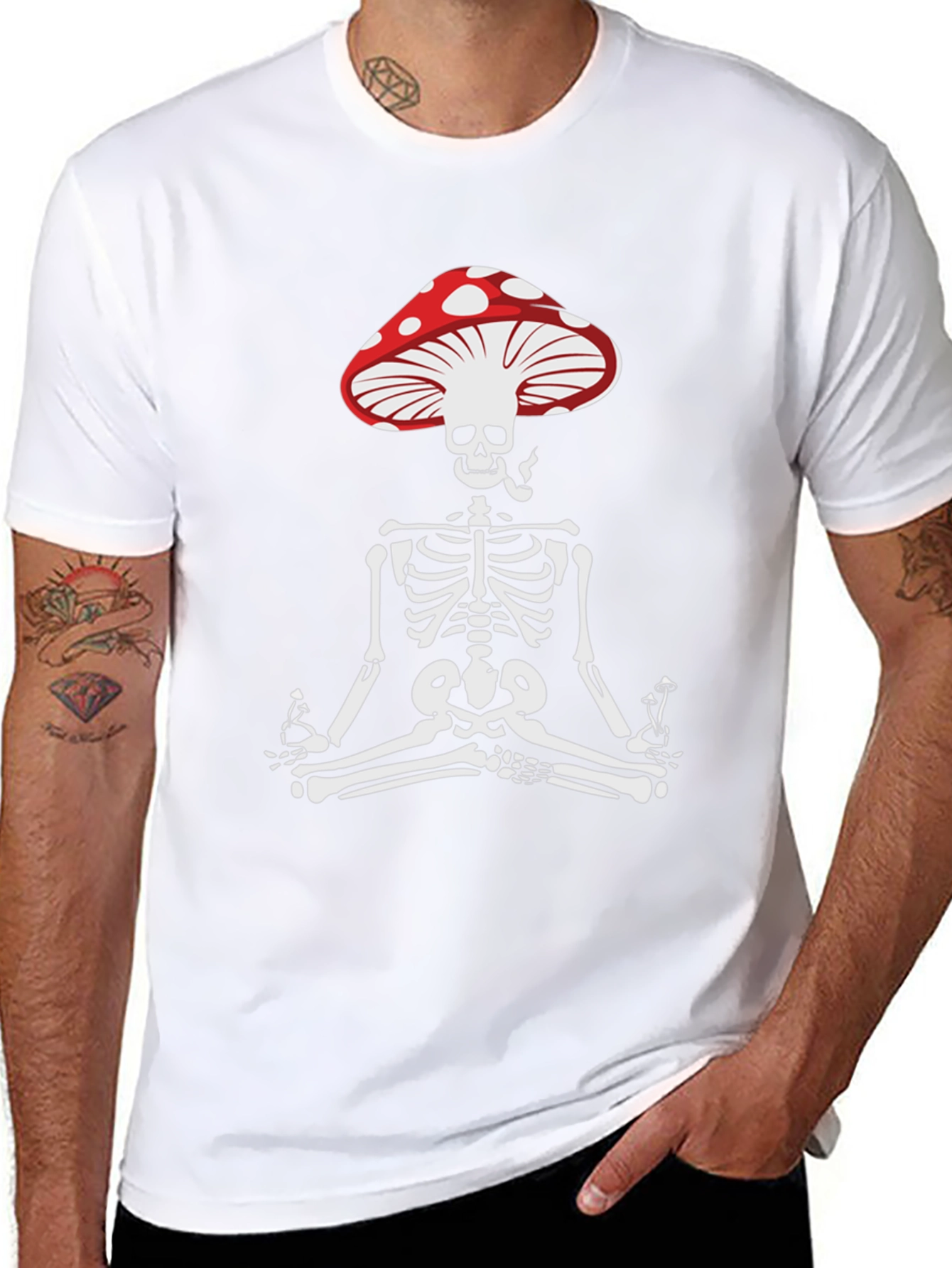 Mushroom Skull Tee - Meditating Skeleton T-Shirt