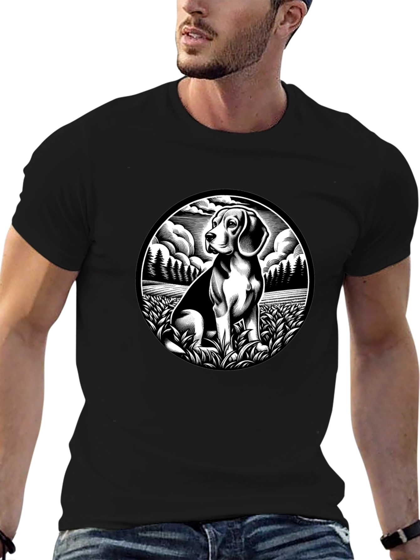 Beagle Dog Graphic Print Black T-Shirt