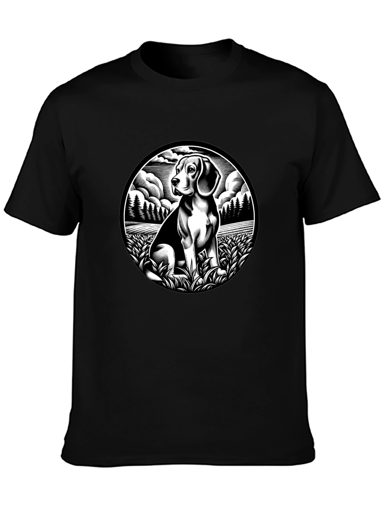 Beagle Dog Graphic Print Black T-Shirt