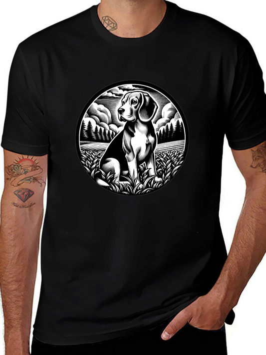 Beagle Dog Graphic Print Black T-Shirt