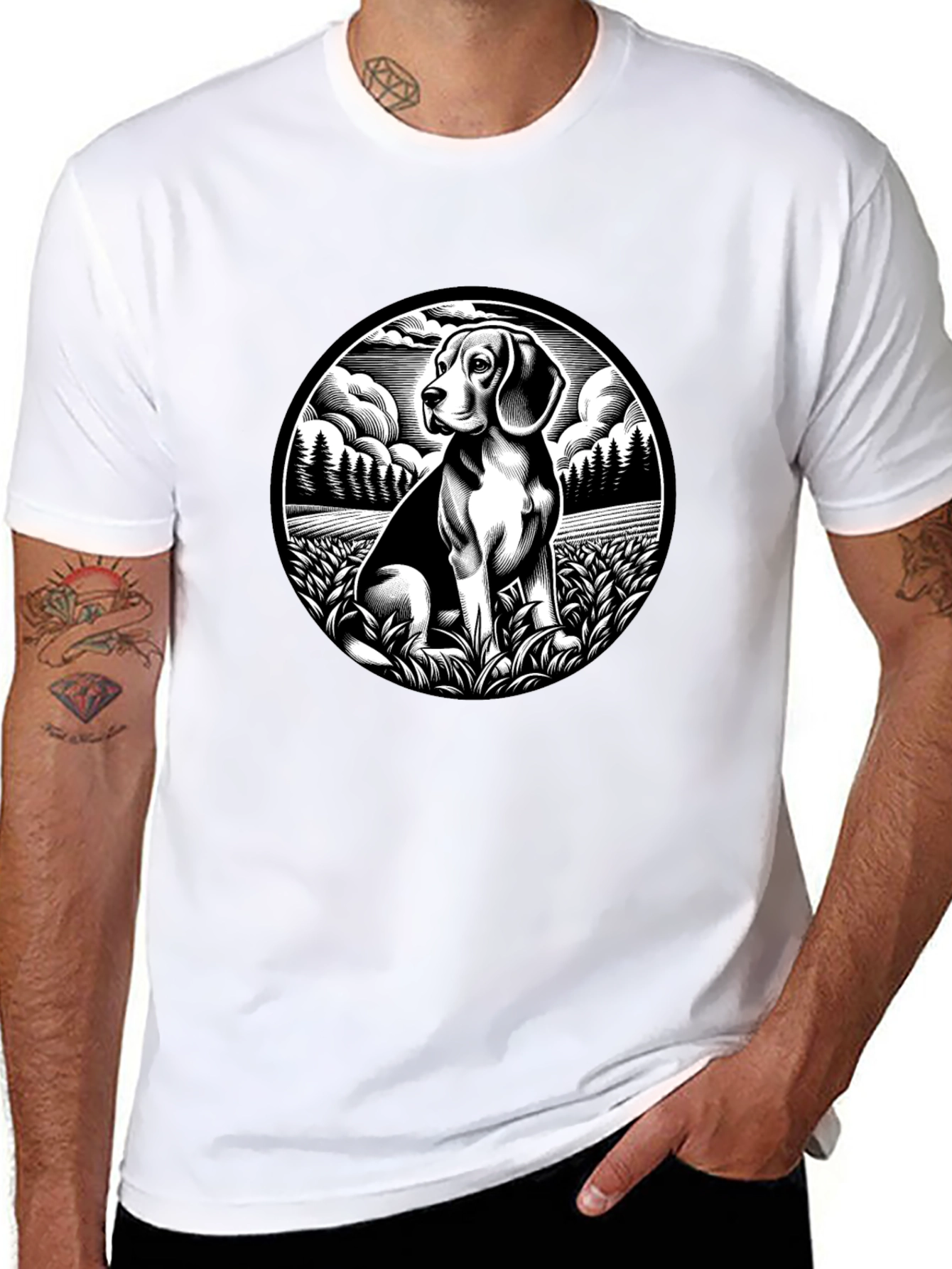 Beagle Dog Graphic Print Black T-Shirt
