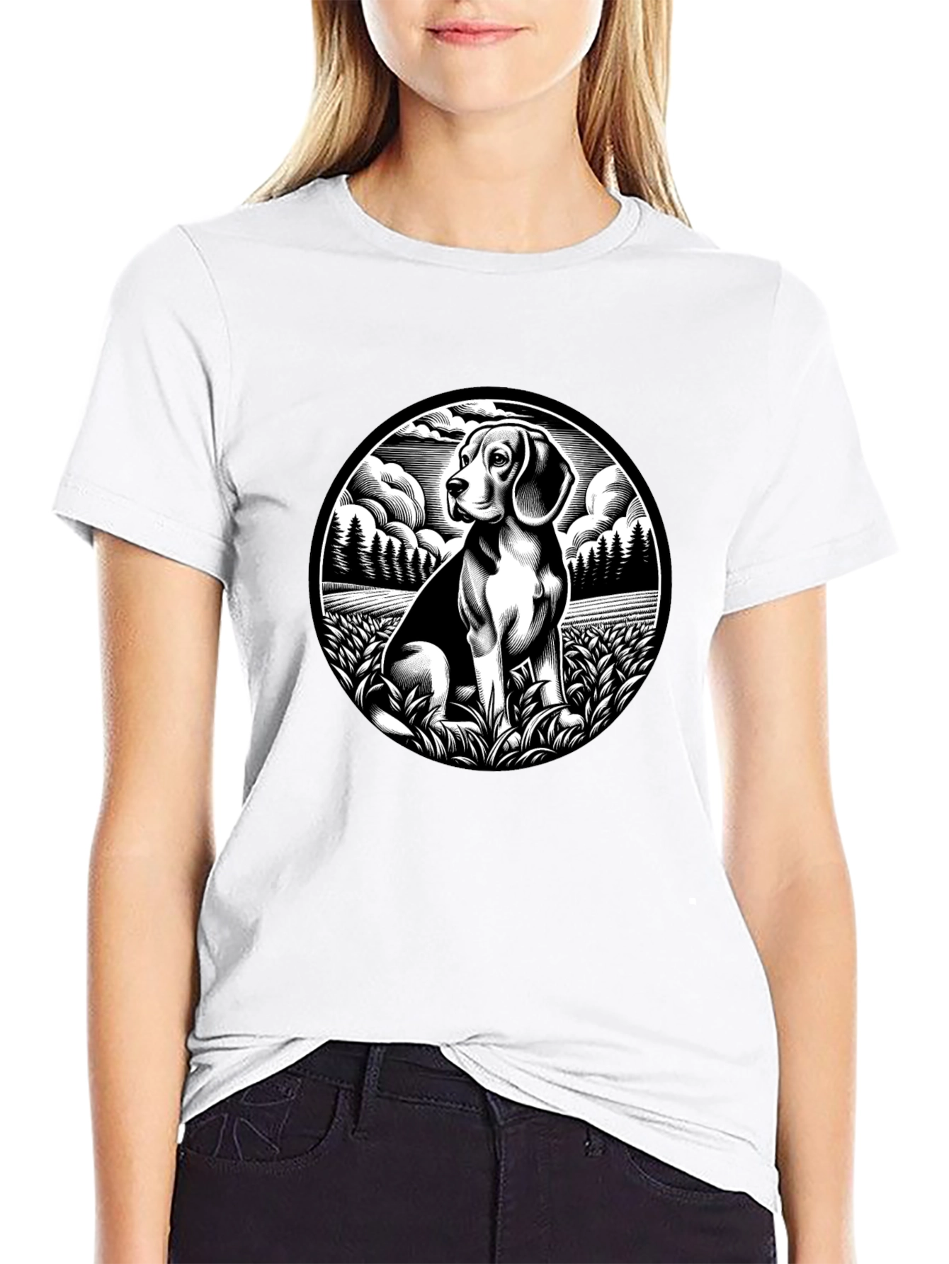 Beagle Dog Graphic Print Black T-Shirt