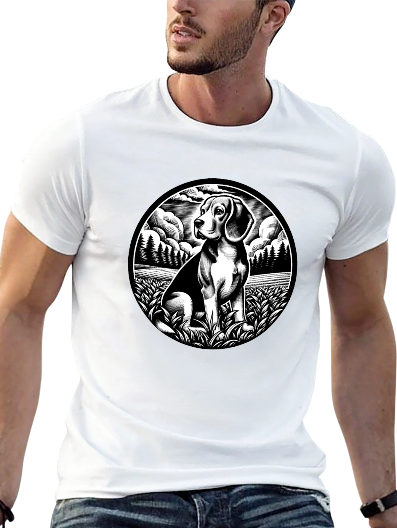 Beagle Dog Graphic Print Black T-Shirt