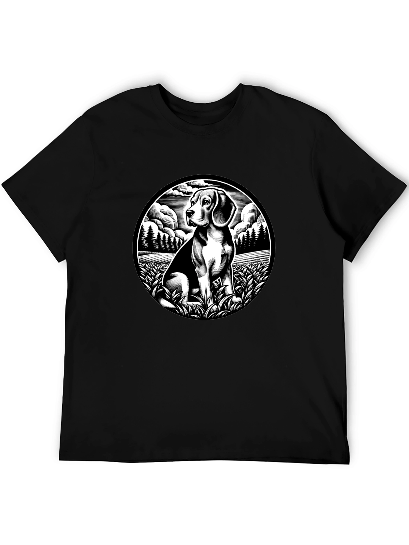 Beagle Dog Graphic Print Black T-Shirt