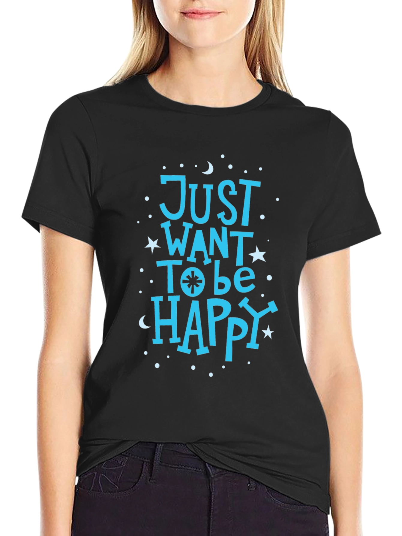Just Want To Be Happy Black Graphic T-Shirt
