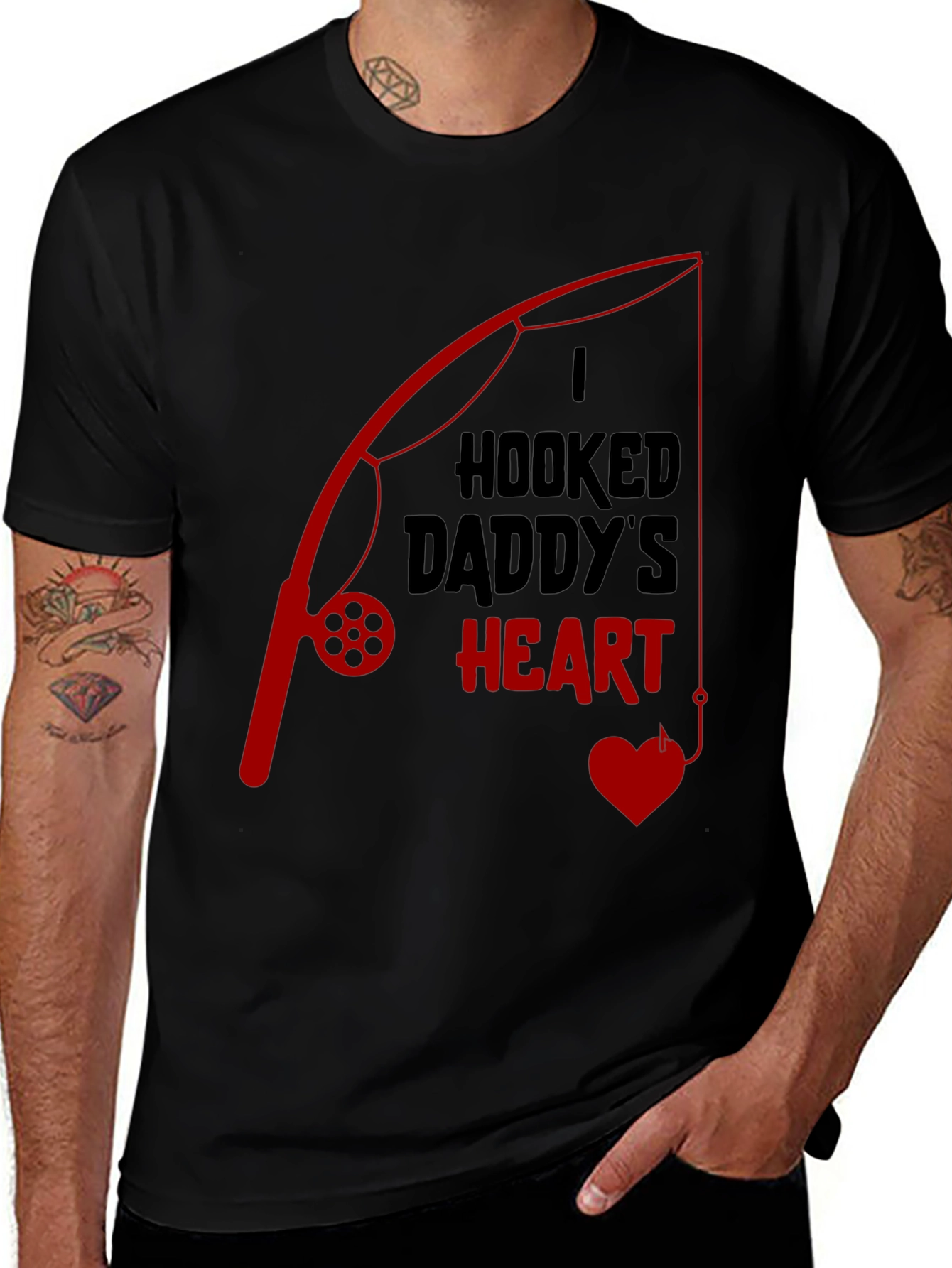 Hooked Daddys Heart Fishing T-Shirt