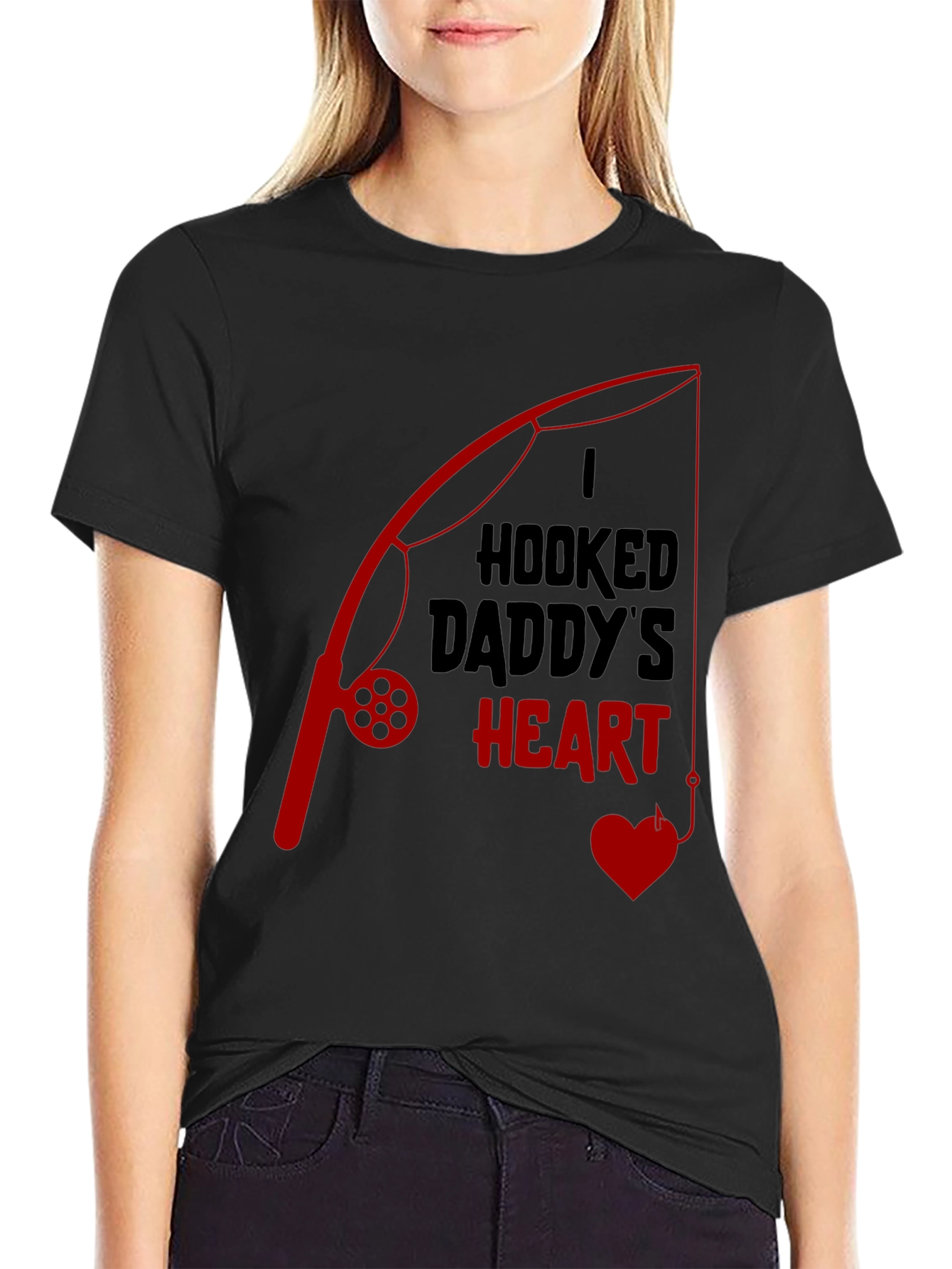 Hooked Daddys Heart Fishing T-Shirt