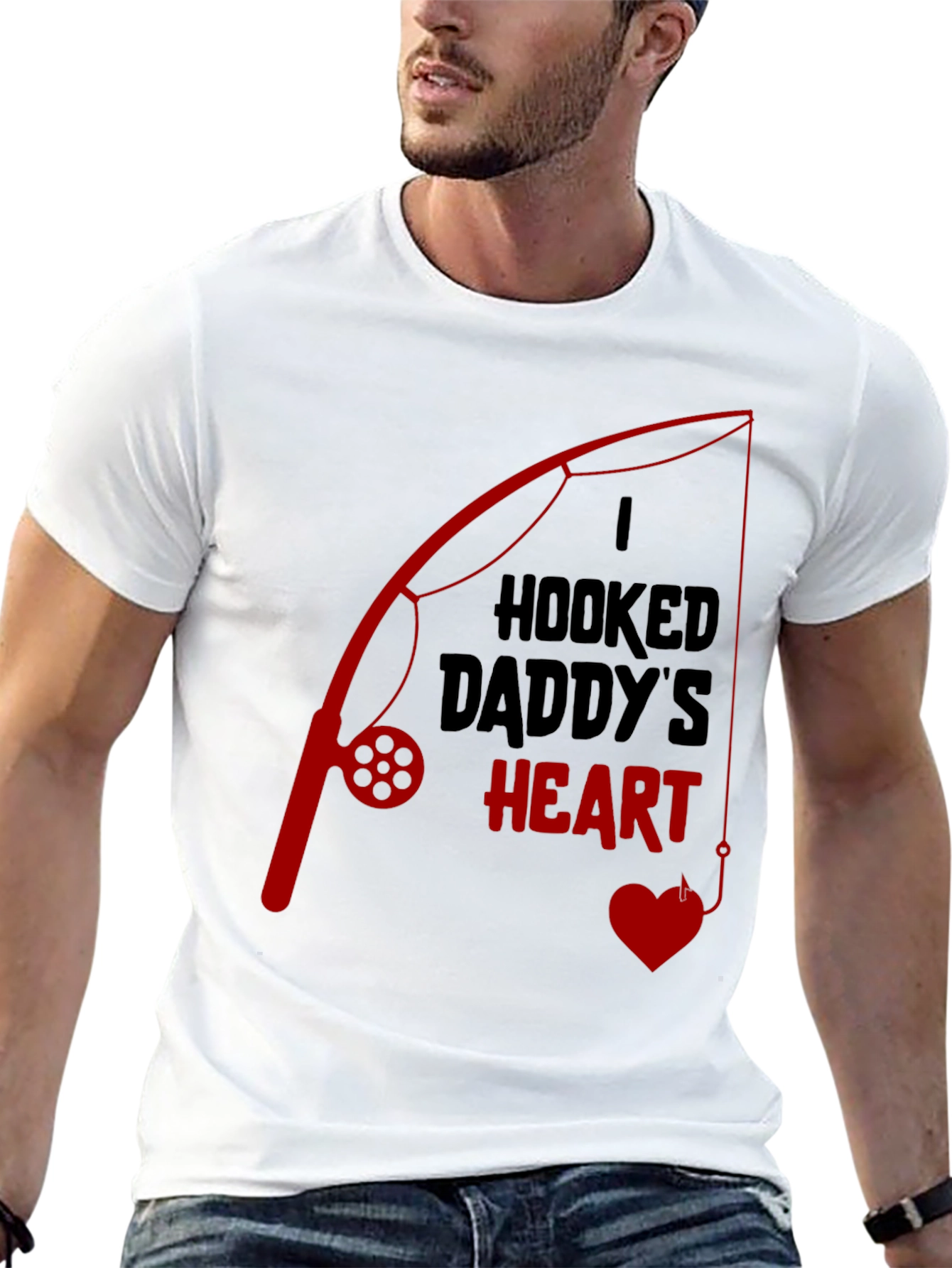 Hooked Daddys Heart Fishing T-Shirt