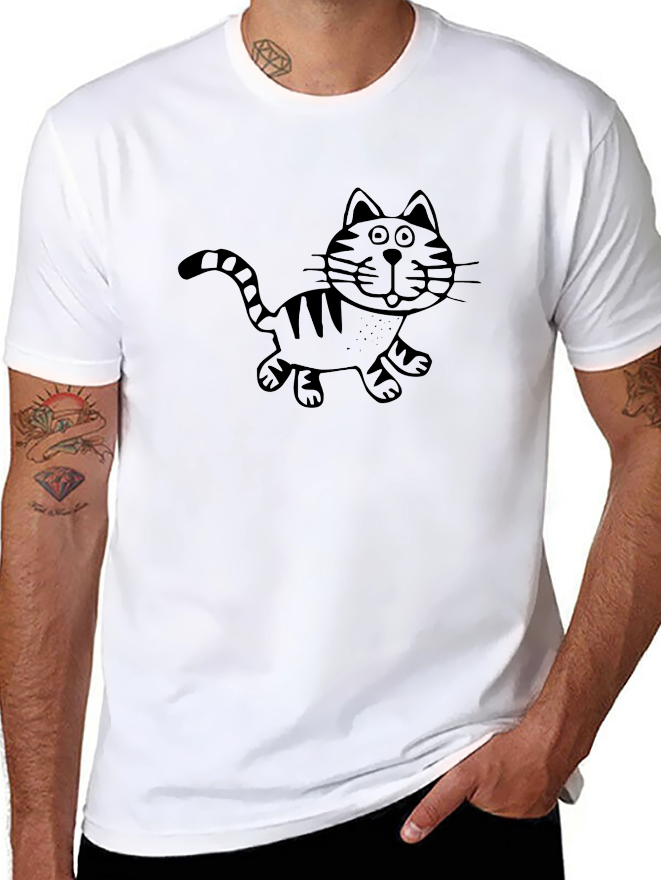 Cartoon Cat Graphic Tee - Black Unisex T-Shirt