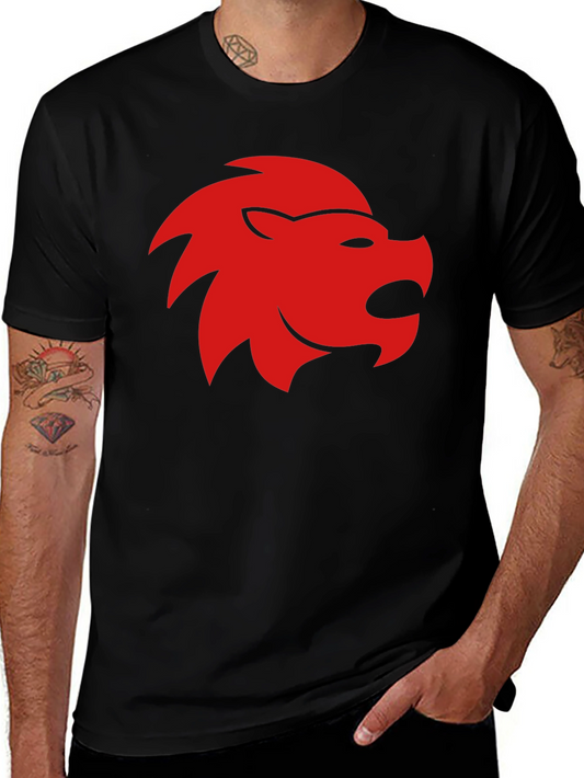 Bold Lion Head Graphic Tee - Black Cotton