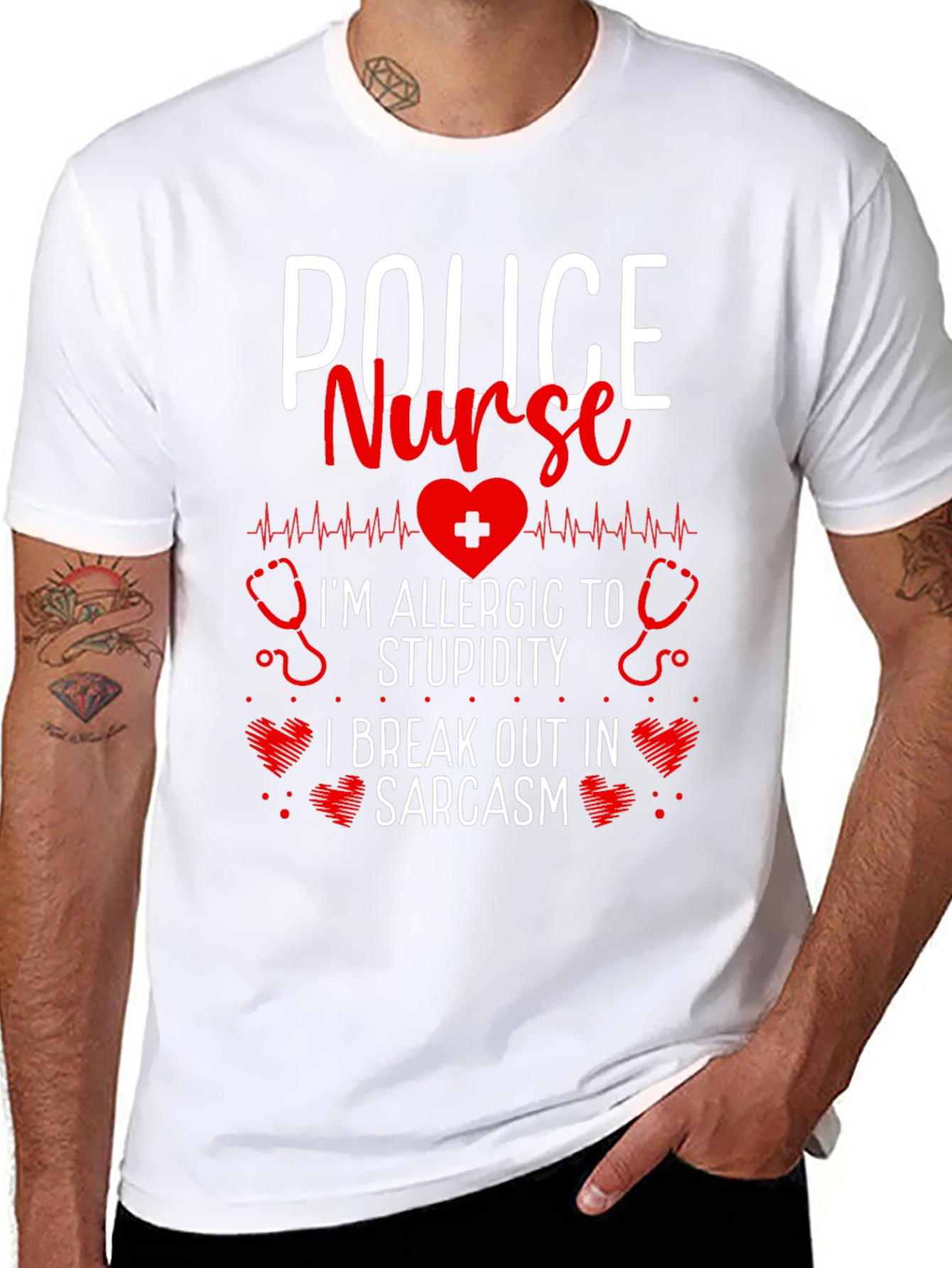 Police Nurse Sarcastic T-Shirt - Im Allergic to Stupidity!