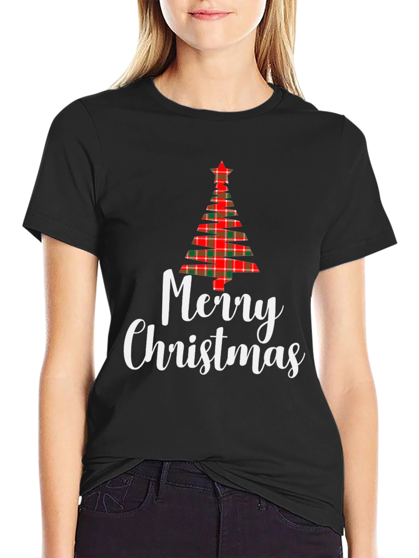 Festive Plaid Christmas Tree Graphic Tee