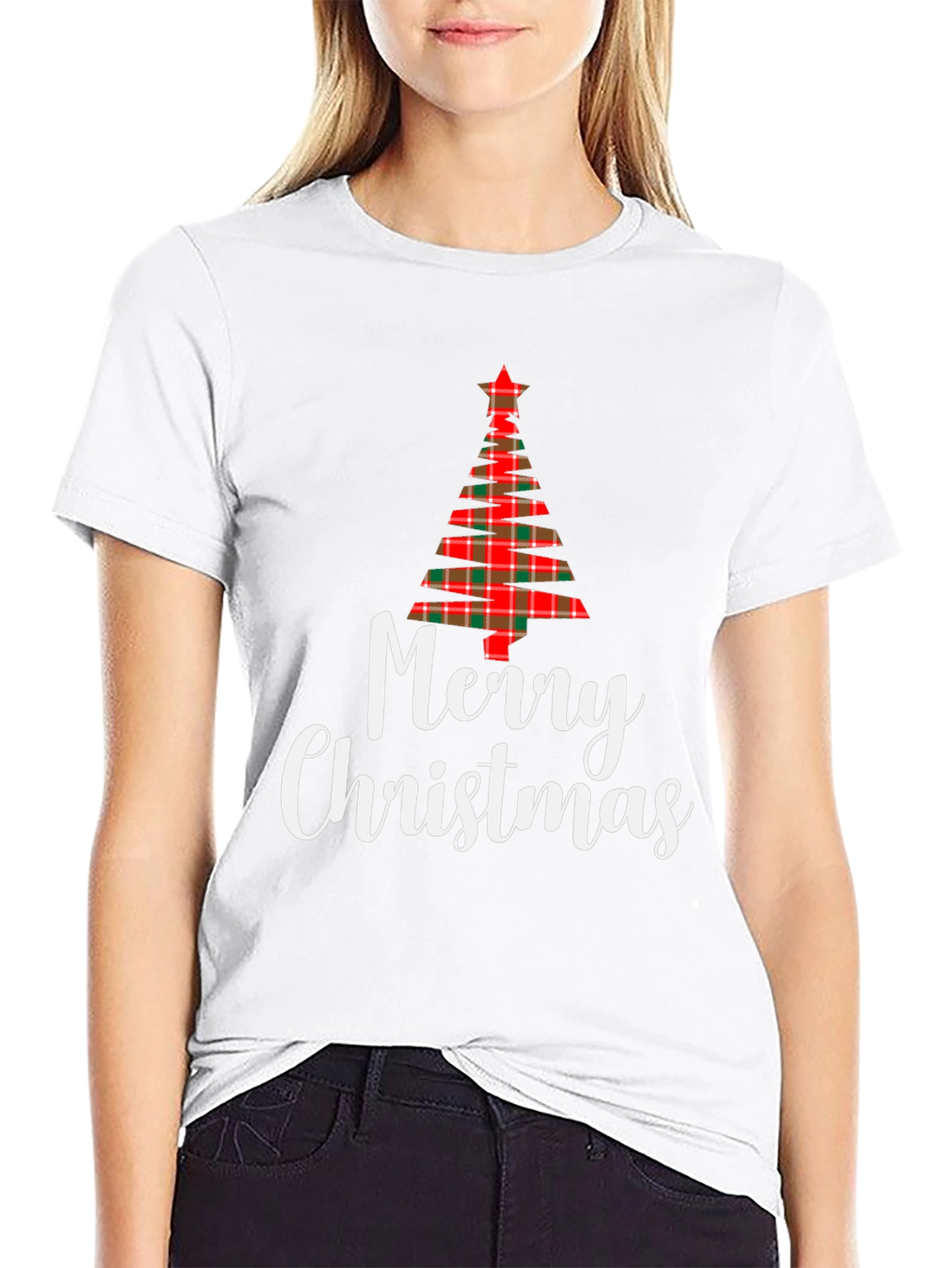 Festive Plaid Christmas Tree Graphic Tee