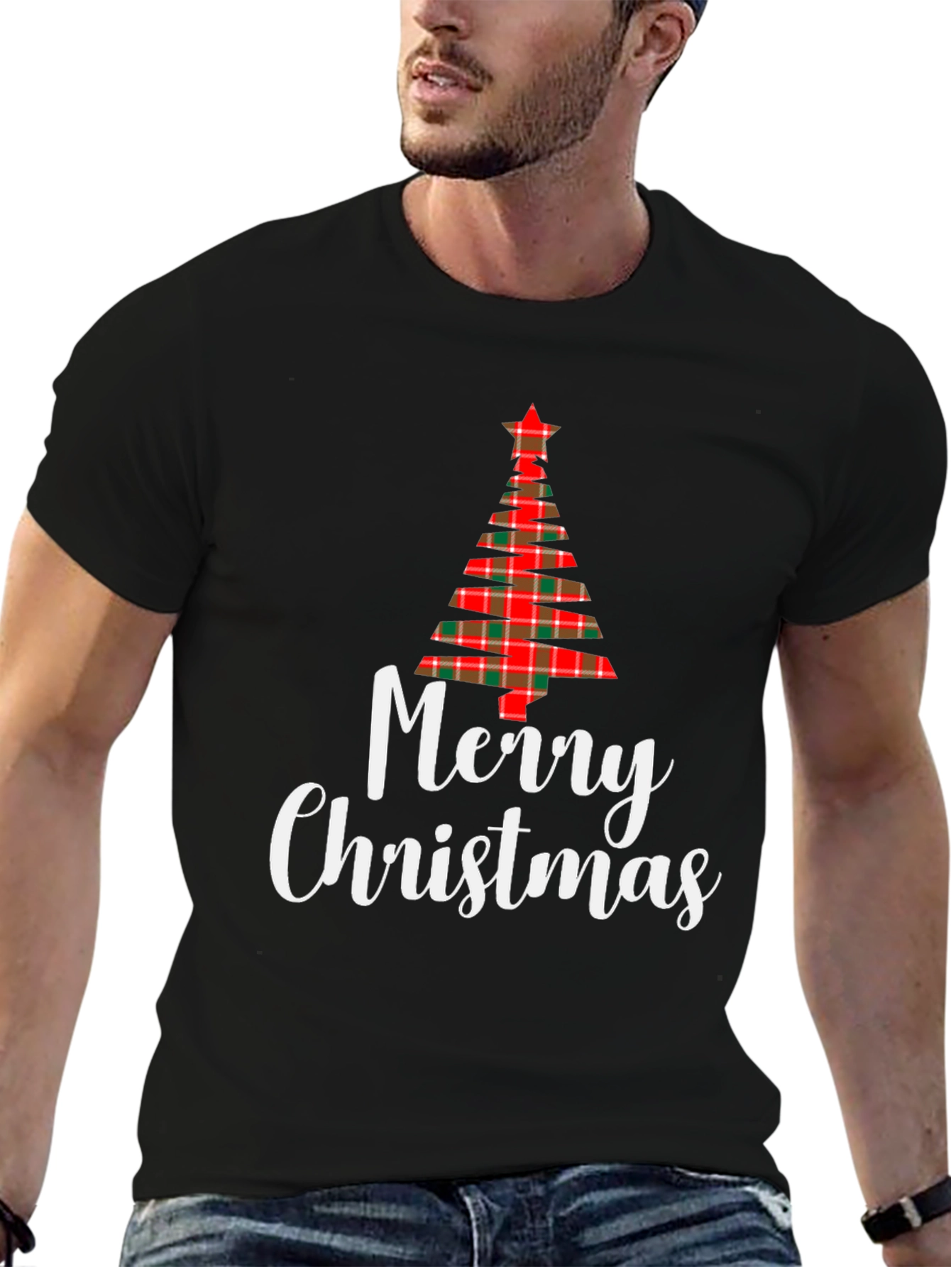 Festive Plaid Christmas Tree Graphic Tee