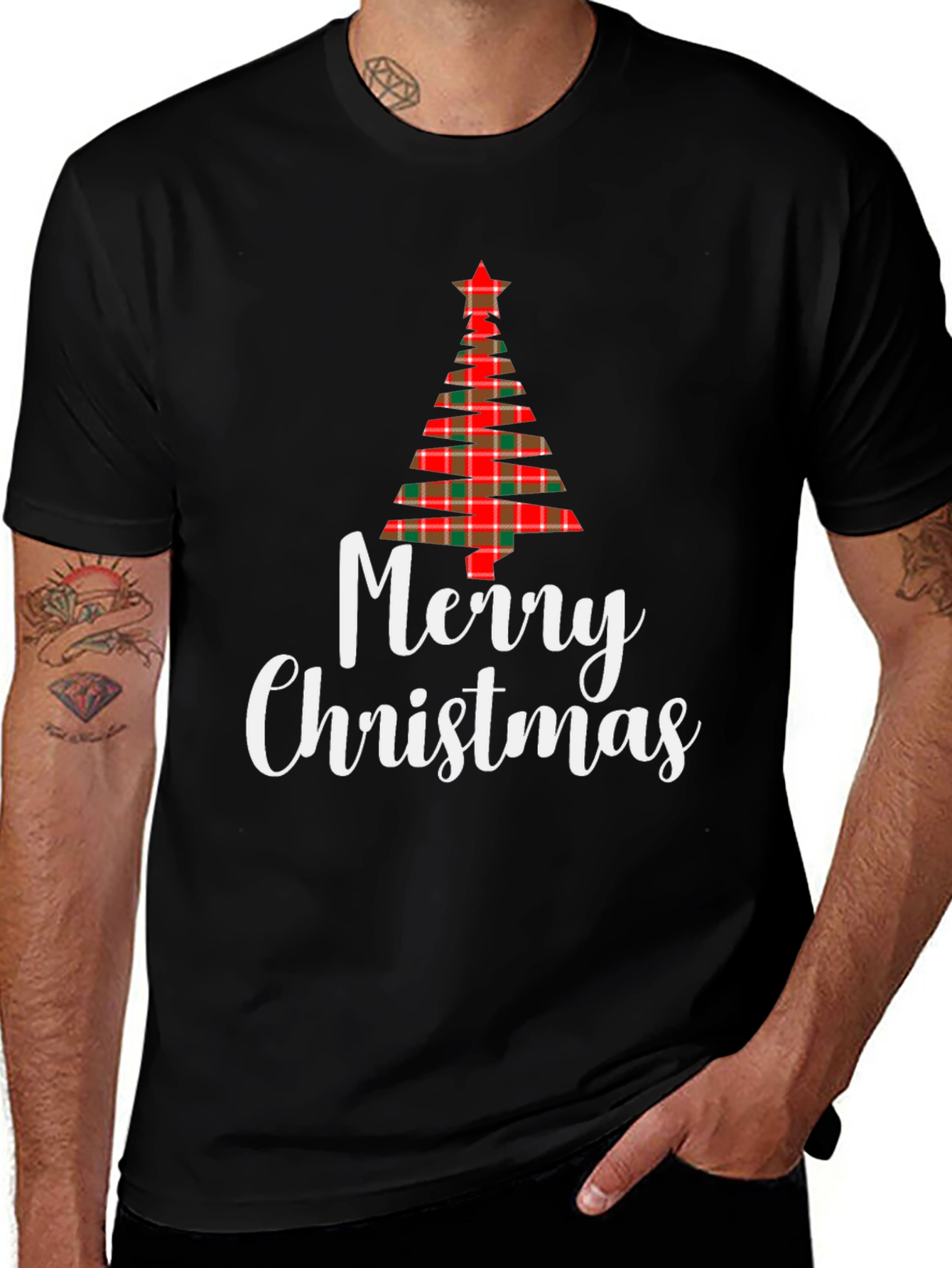 Festive Plaid Christmas Tree Graphic Tee