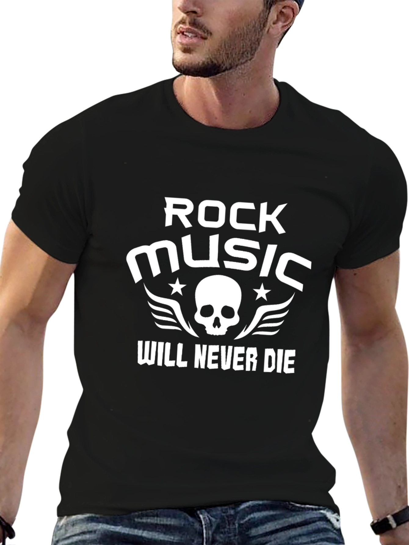 Rock Music Never Die Black Graphic Tee