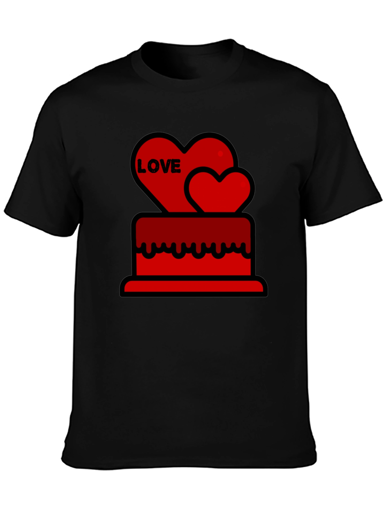 Love Heart Cake Black T-Shirt