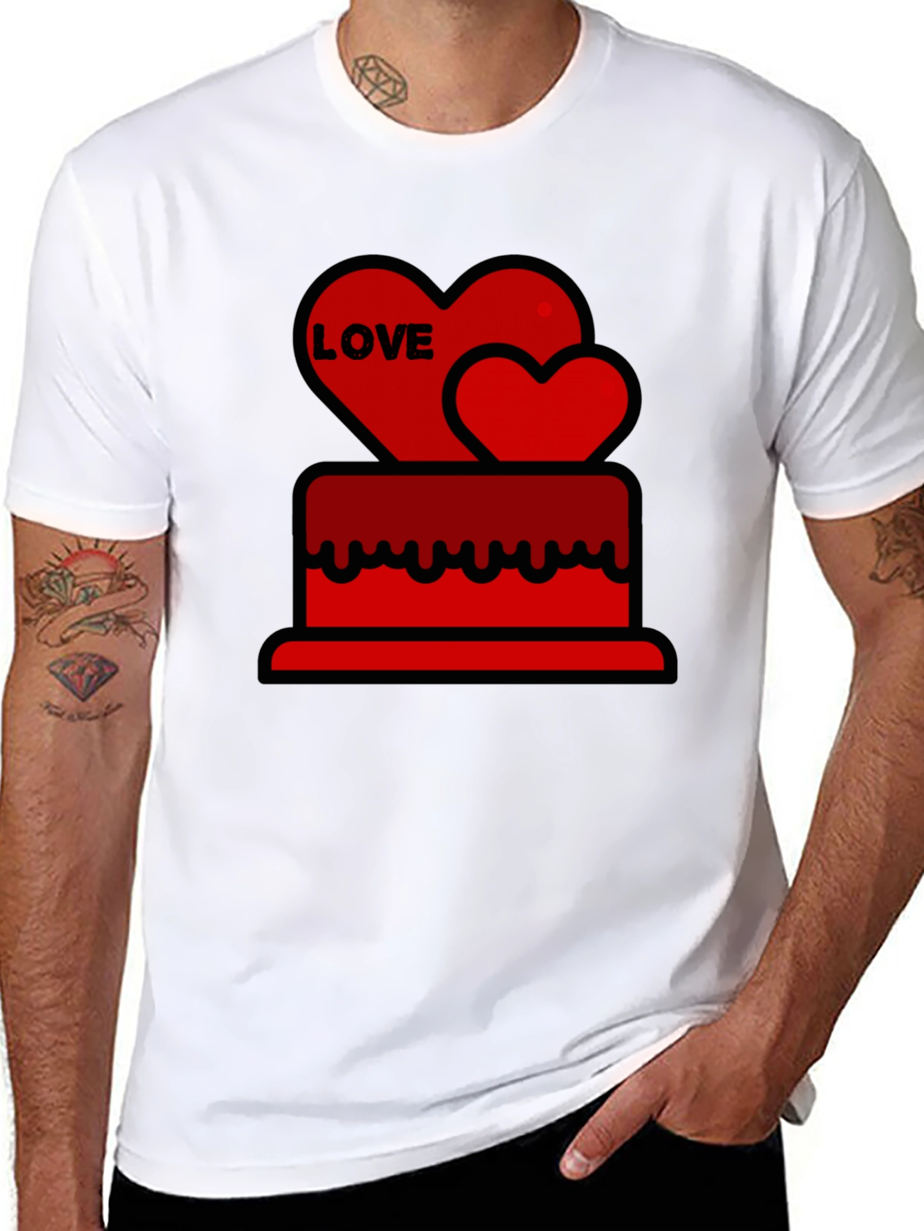 Love Heart Cake Black T-Shirt