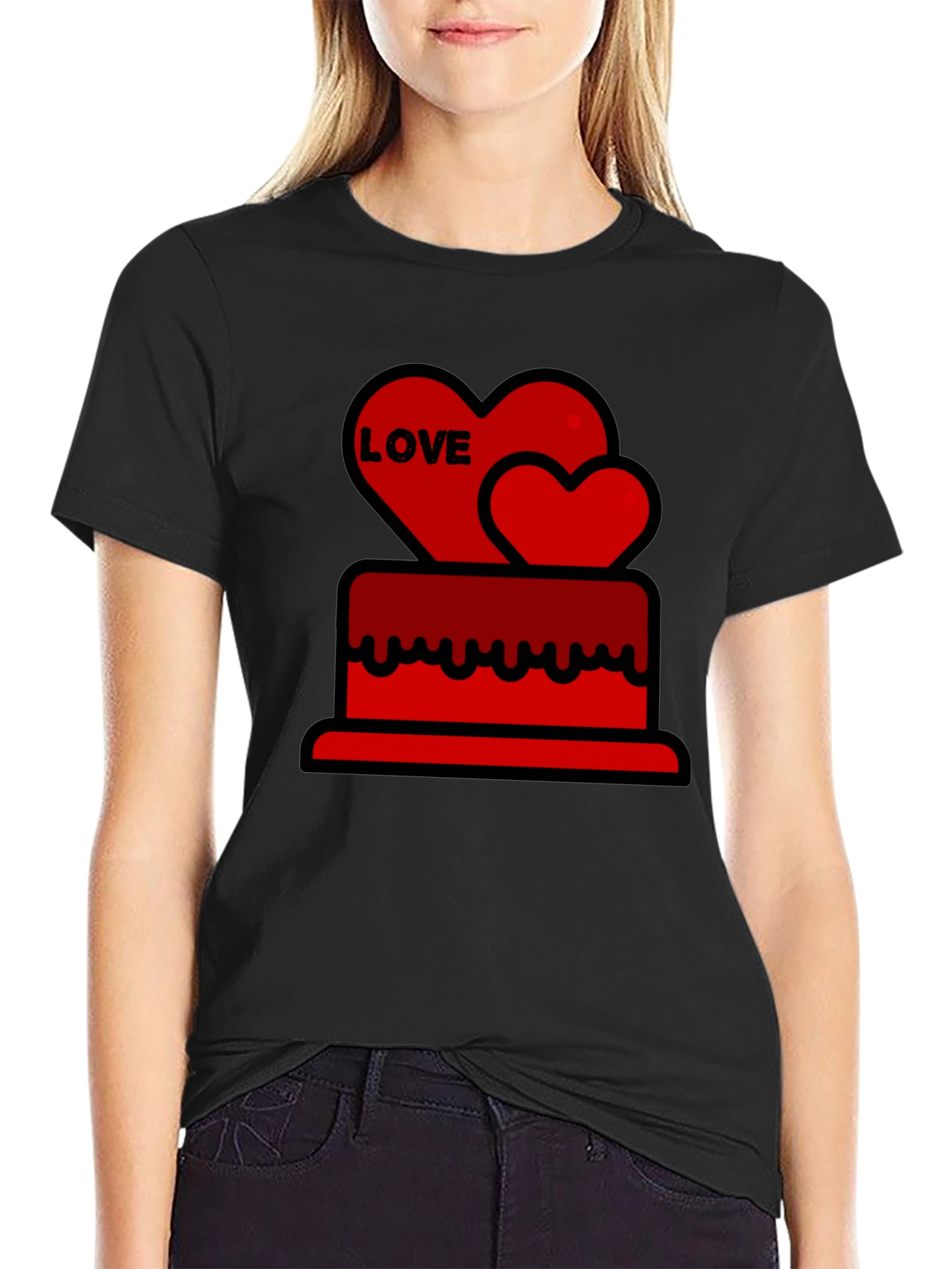 Love Heart Cake Black T-Shirt
